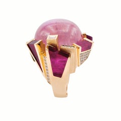 18k Rose/White Gold, White Diamonds, Rubellite, Kunzite, Ring