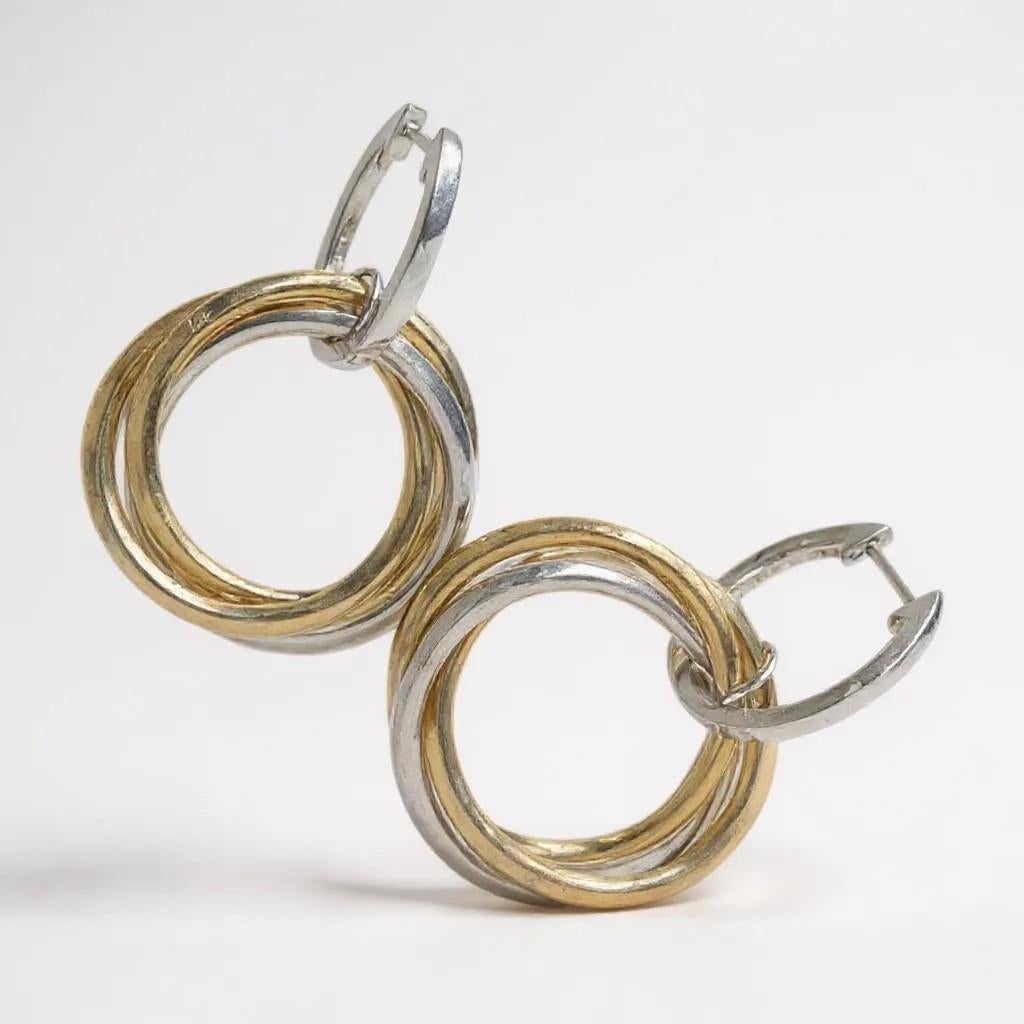 Orecchini a goccia a cerchio intrecciato in oro giallo bianco rosa 18K con diamante da 1,95 carati In condizioni buone in vendita a New York, NY