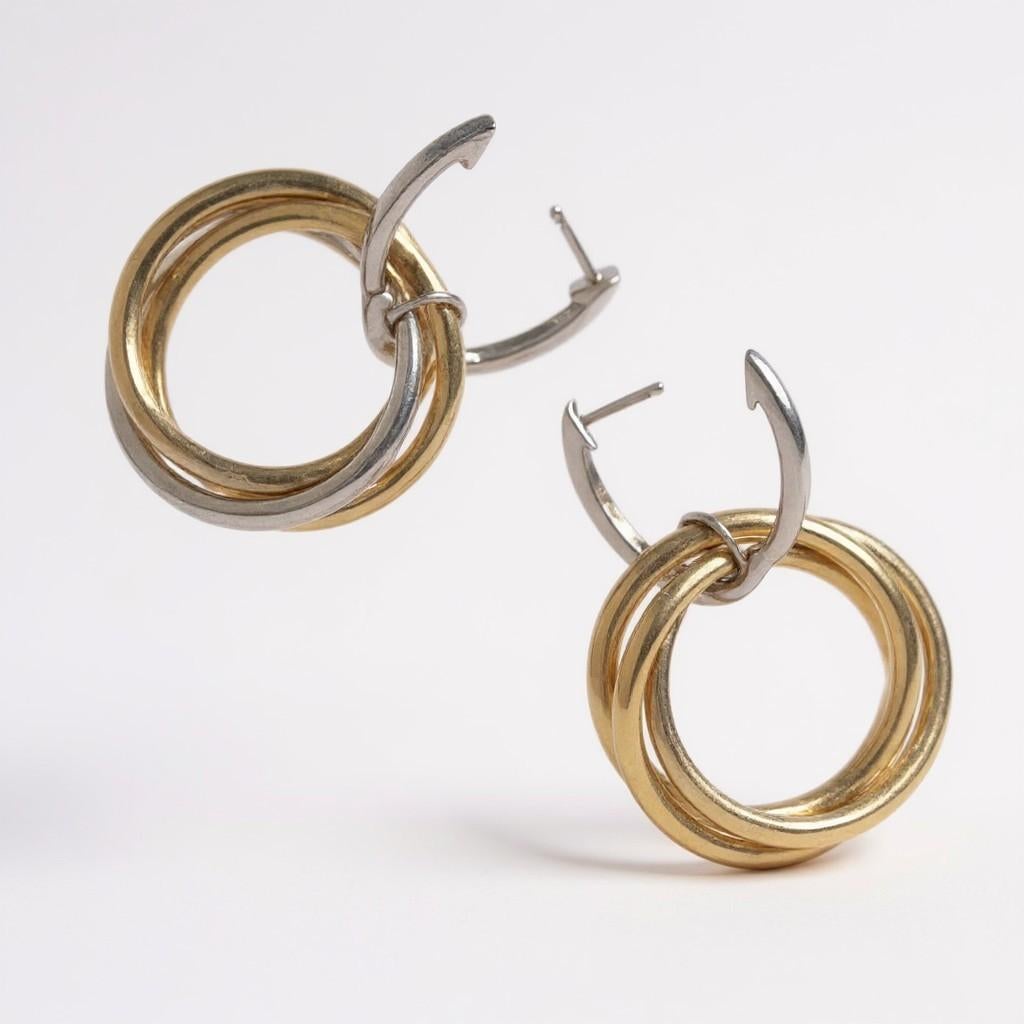 Orecchini a goccia a cerchio intrecciato in oro giallo bianco rosa 18K con diamante da 1,95 carati in vendita 1