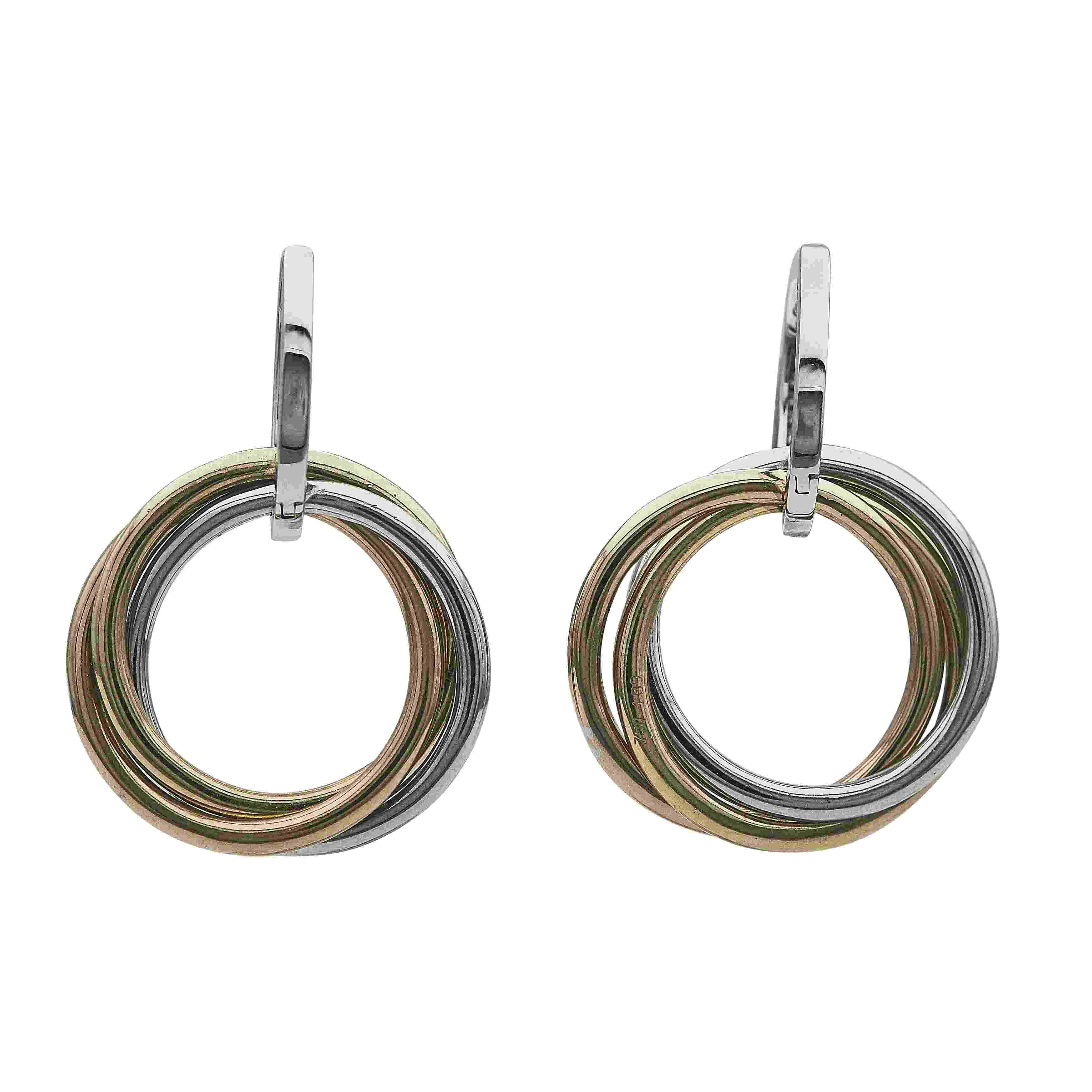 Orecchini a goccia a cerchio intrecciato in oro giallo bianco rosa 18K con diamante da 1,95 carati in vendita 3