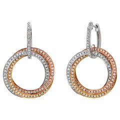 Orecchini a goccia a cerchio intrecciato in oro giallo bianco rosa 18K con diamante da 1,95 carati