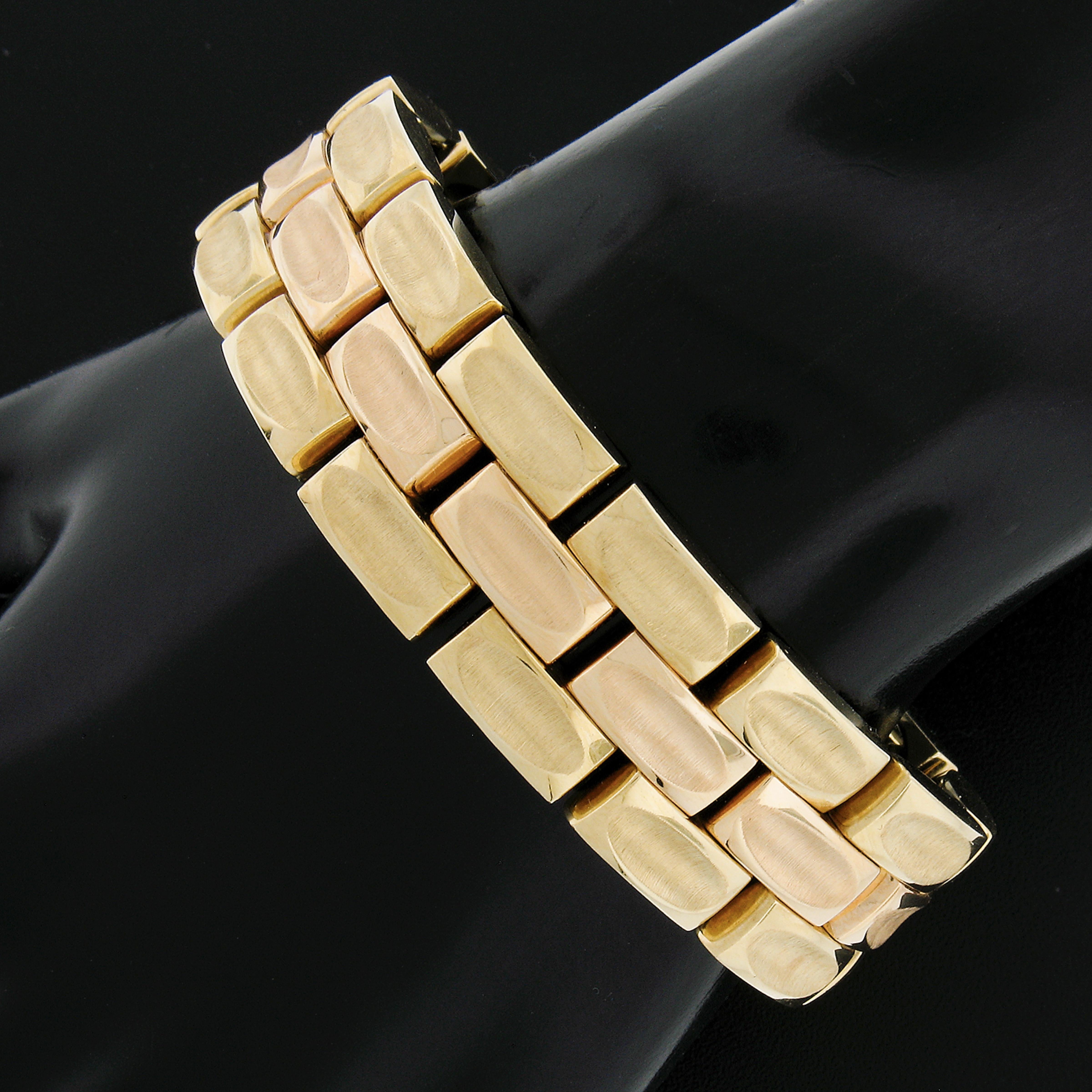 18k Rose & Yellow Gold Wide 18.5mm Brushed & Polished Reversible Strap Bracelet In Excellent Condition For Sale In Montclair, NJ