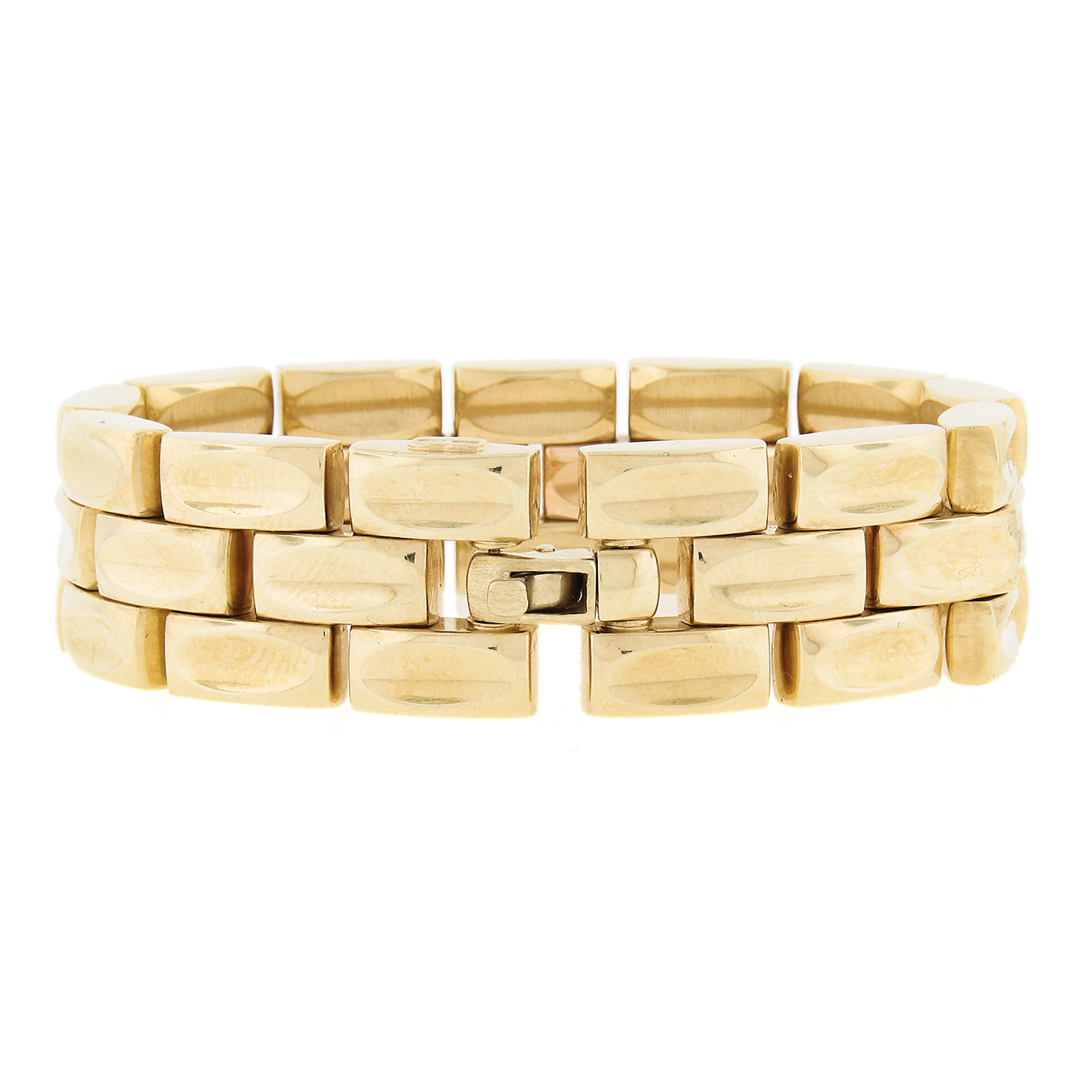 Women's 18k Rose & Yellow Gold Wide 18.5mm Brushed & Polished Reversible Strap Bracelet For Sale