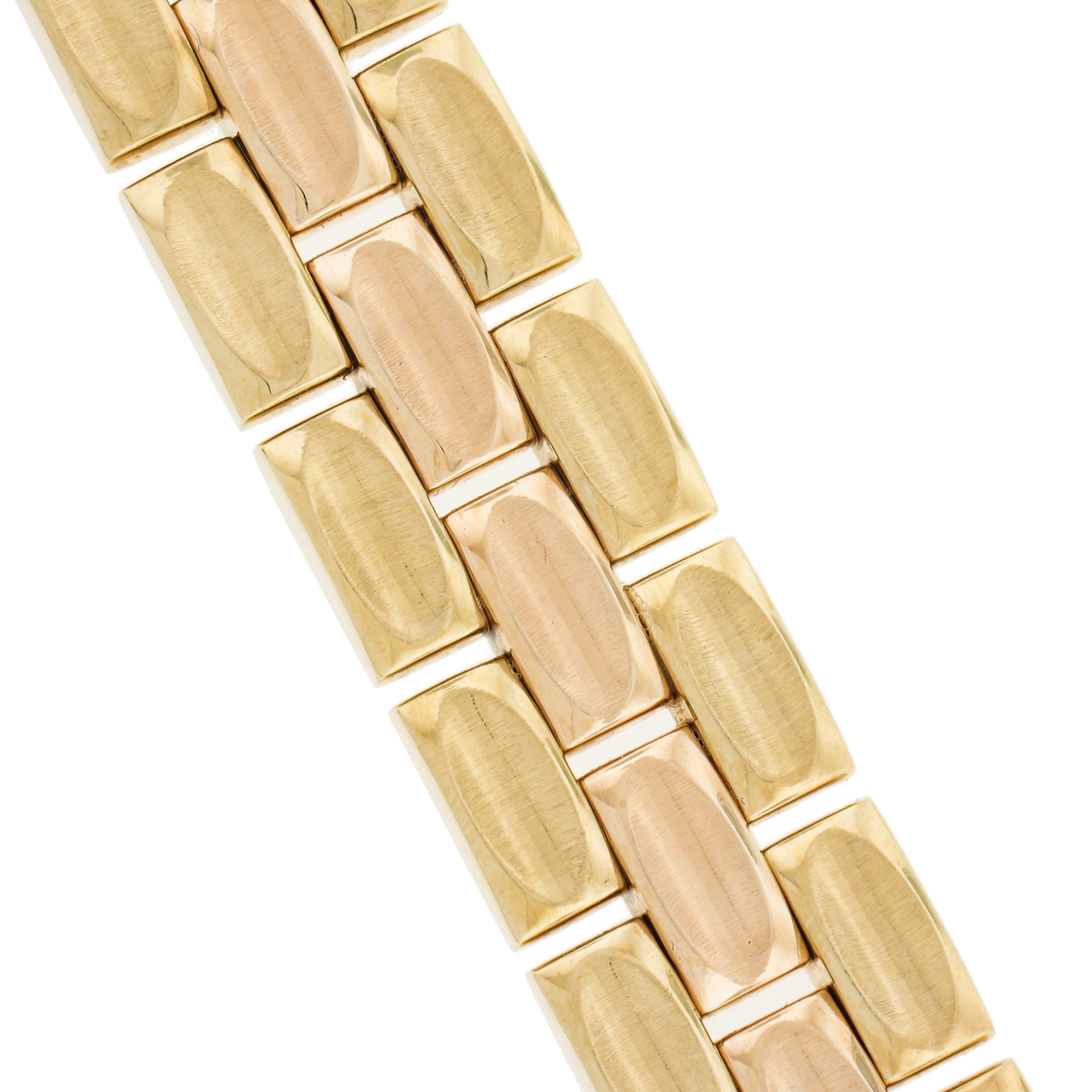 18k Rose & Yellow Gold Wide 18.5mm Brushed & Polished Reversible Strap Bracelet For Sale 2