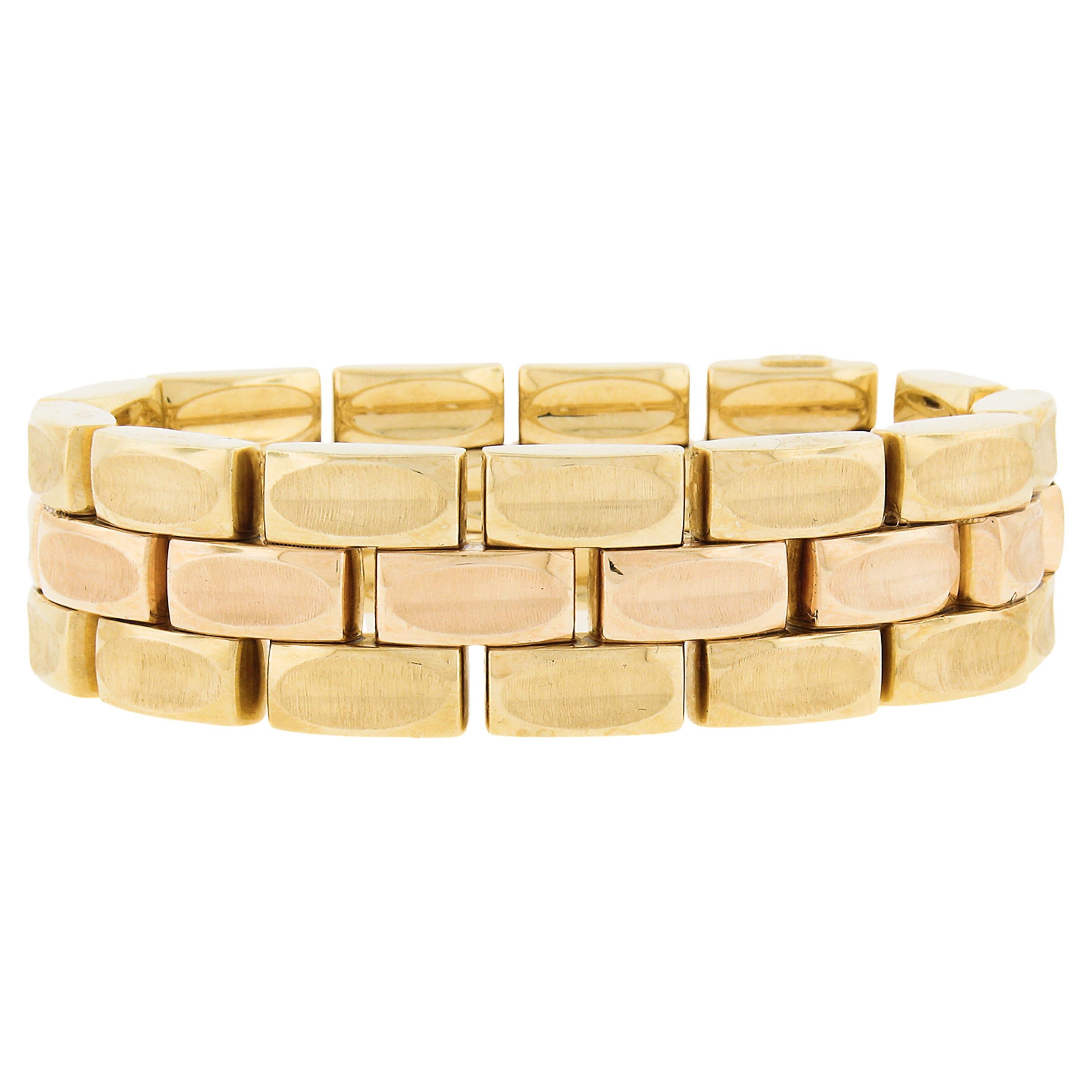 18k Rose & Yellow Gold Wide 18.5mm Brushed & Polished Reversible Strap Bracelet For Sale