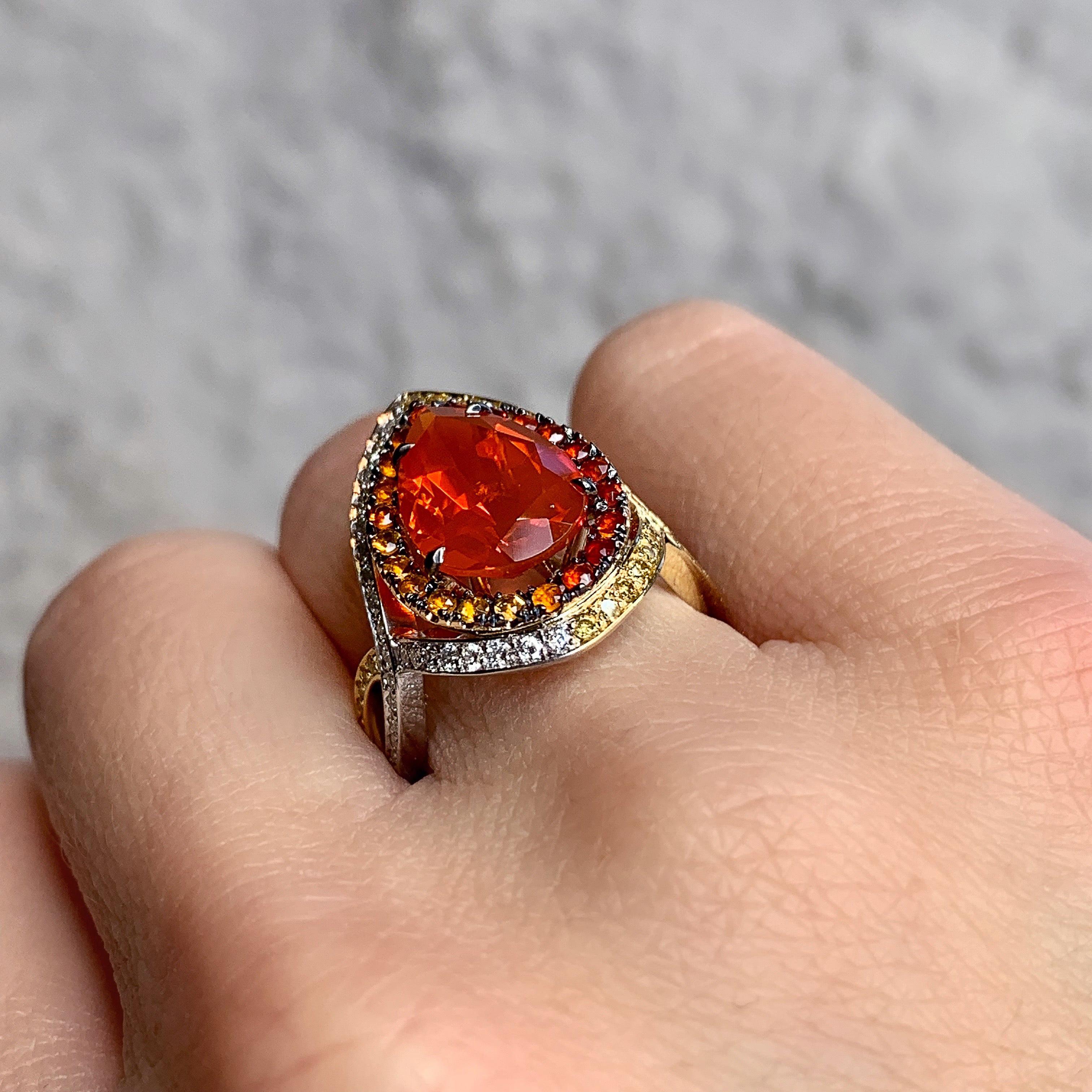 18K Rose, Yellow , White Gold 2, 78 Carat Fire Opal and Diamond Coctail ring 9