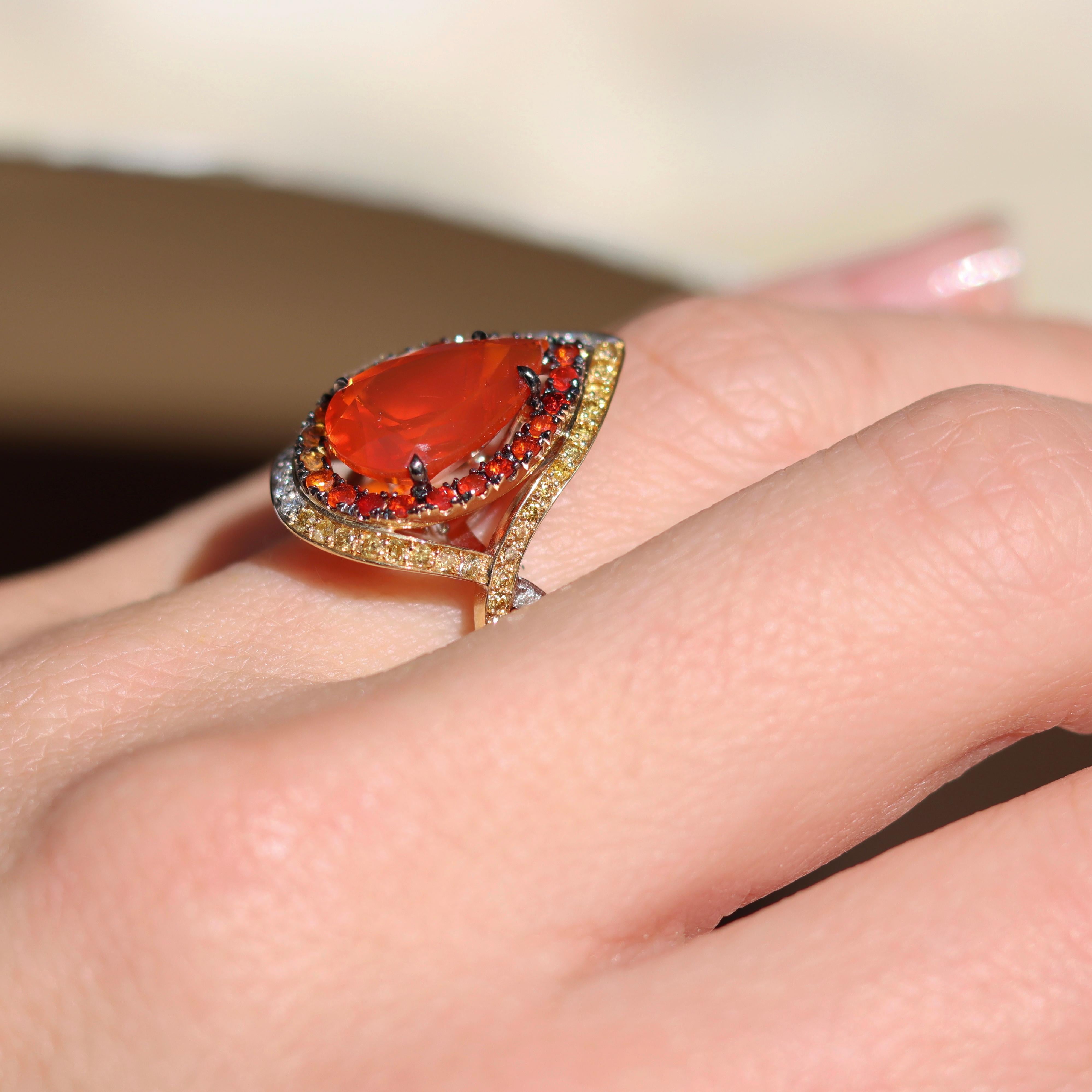 18K Rose, Yellow , White Gold 2, 78 Carat Fire Opal and Diamond Coctail ring 13