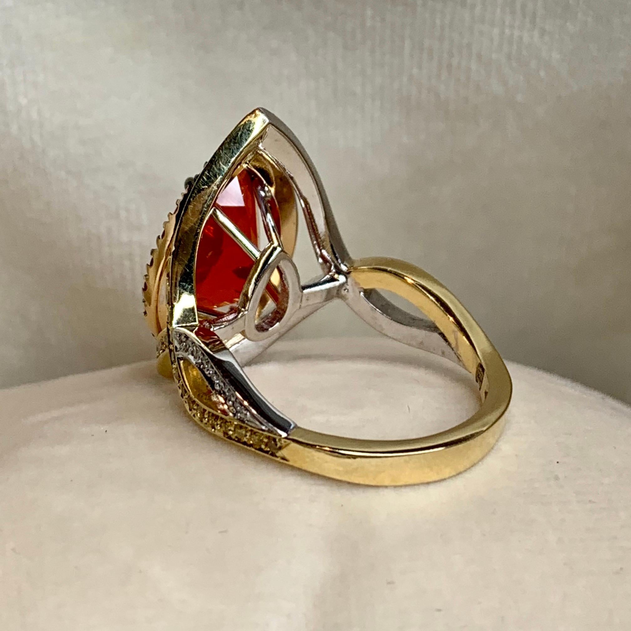 18K Rose, Yellow , White Gold 2, 78 Carat Fire Opal and Diamond Coctail ring 2