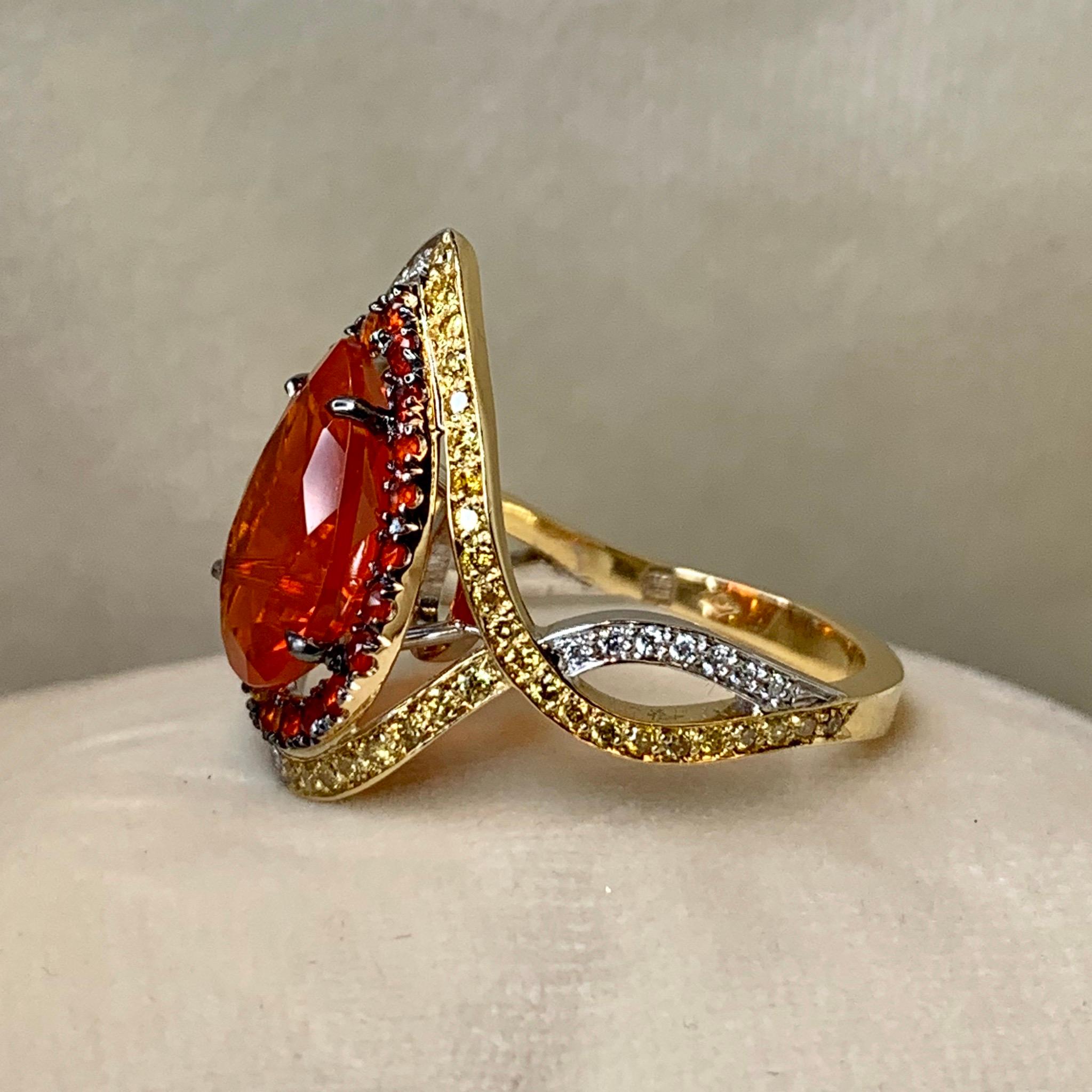 18K Rose, Yellow , White Gold 2, 78 Carat Fire Opal and Diamond Coctail ring 3