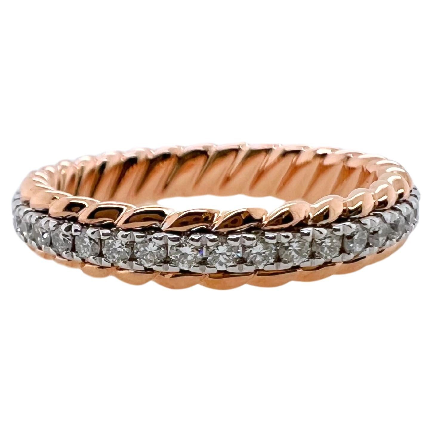 This amazing set of 3 bands will be your go to favorites.  The individual bands are made in 18k rose gold, yellow gold, and white gold with round brilliant diamonds prongs set.  The outer edges have a unique rope style trim that gives texture and