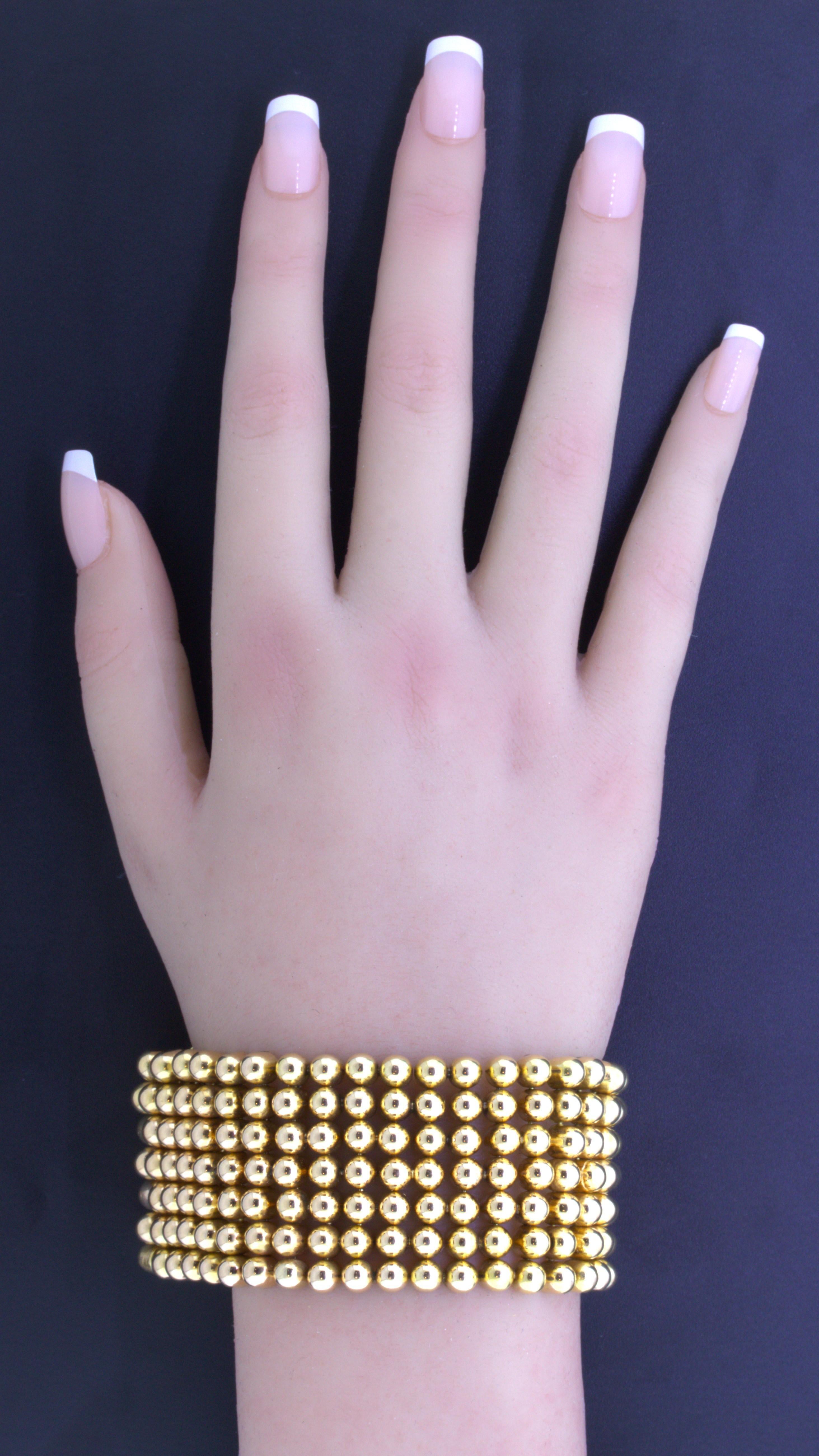 18k Rosey Yellow Gold Wide Dome Bead Bracelet In Excellent Condition For Sale In Beverly Hills, CA