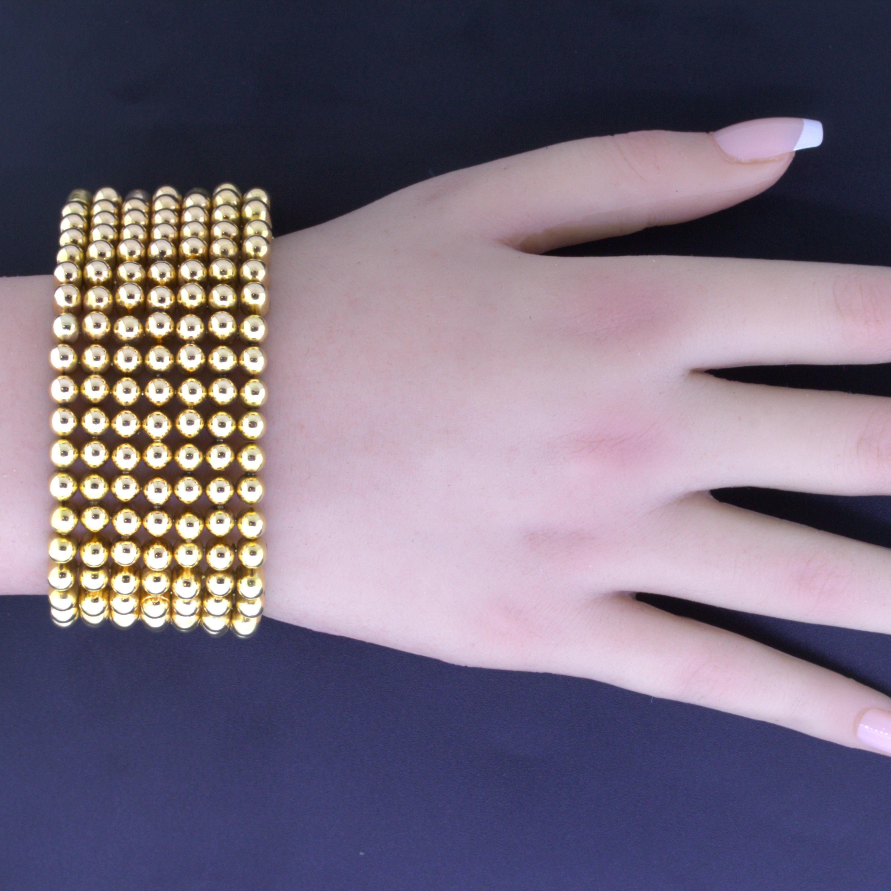 18k Rosey Yellow Gold Wide Dome Bead Bracelet For Sale 1