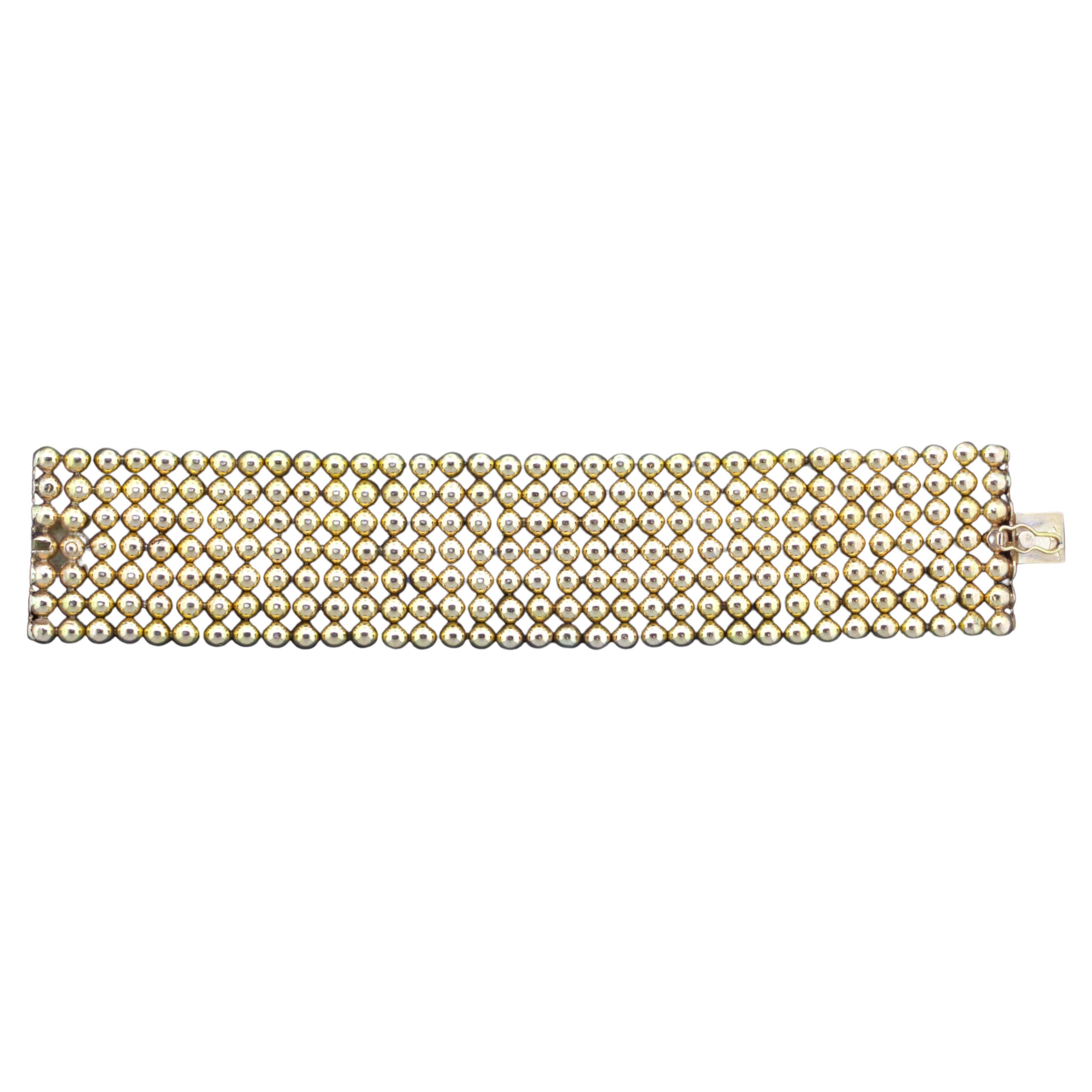 18k Rosey Yellow Gold Wide Dome Bead Bracelet For Sale