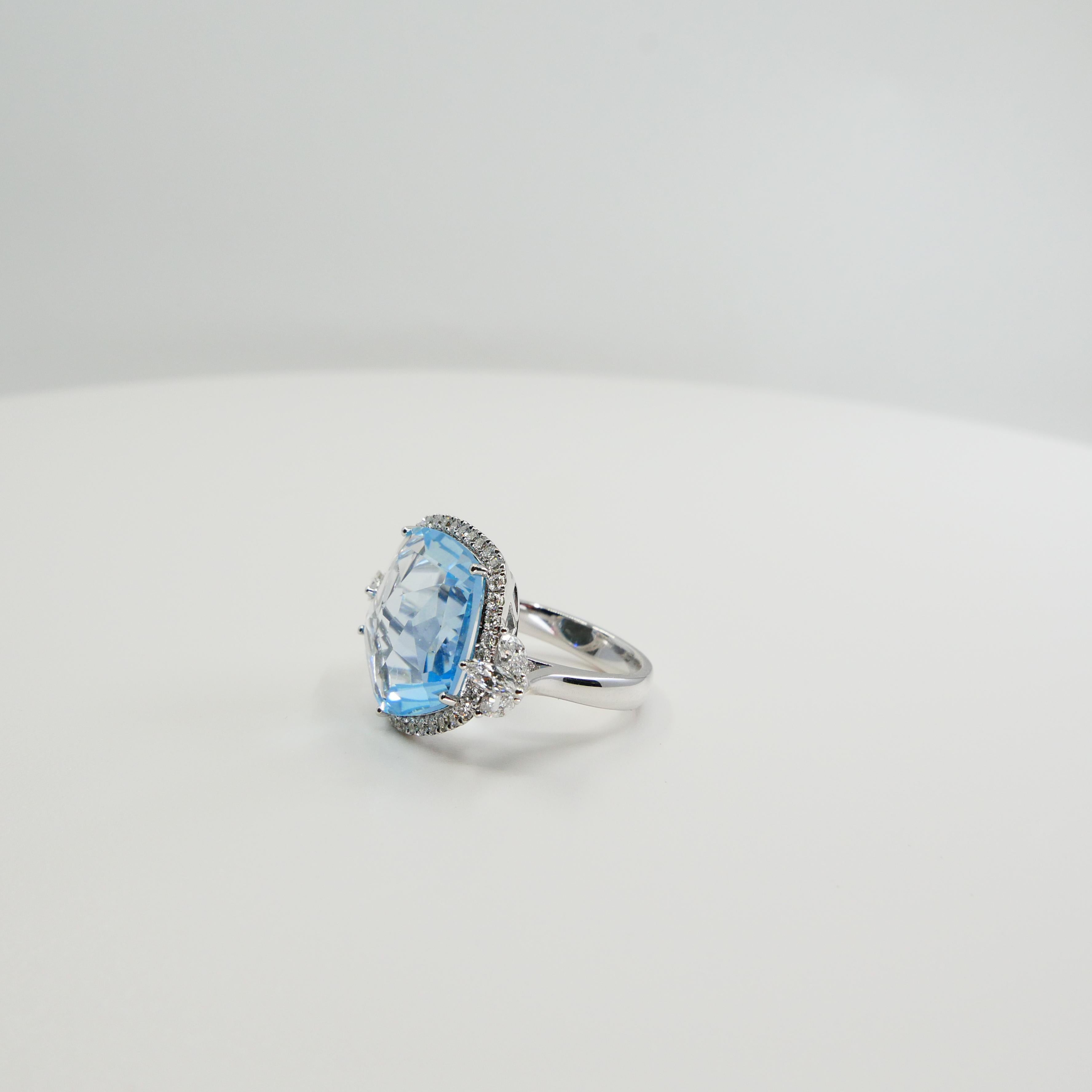 18K Rough Star Cut Baby Blue Topaz Diamond Cocktail Ring, Powder Blue, Statement For Sale 2