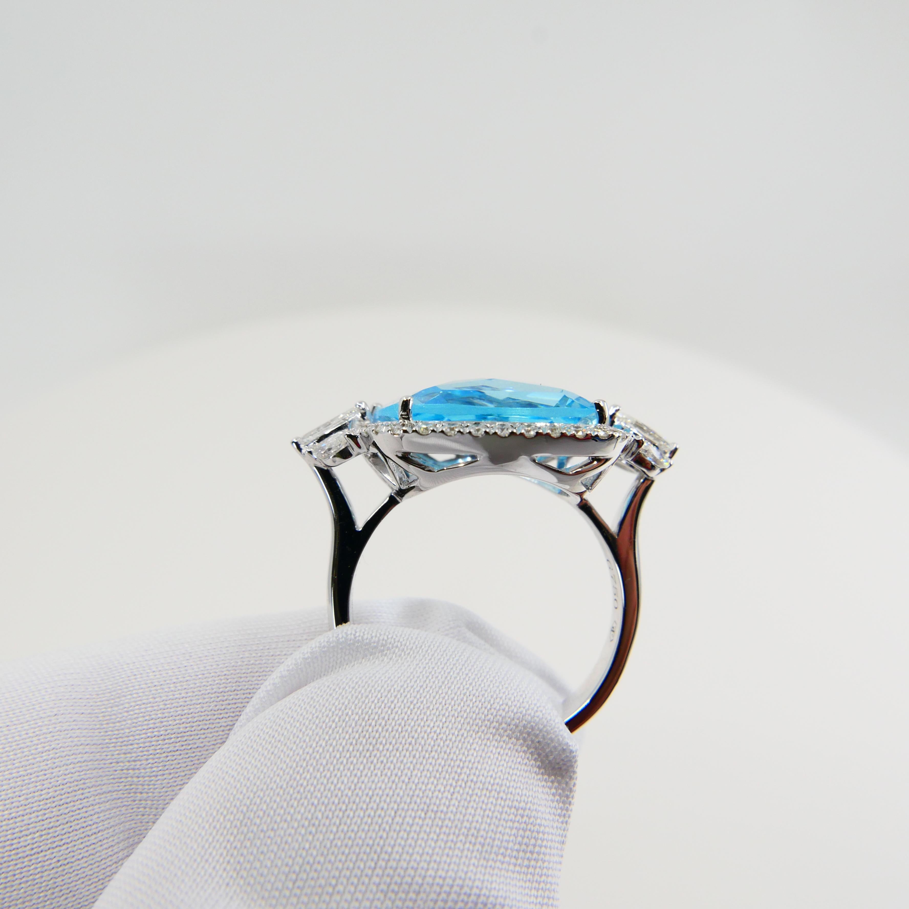 Contemporary 18K Rough Star Cut Baby Blue Topaz Diamond Cocktail Ring, Powder Blue, Statement For Sale