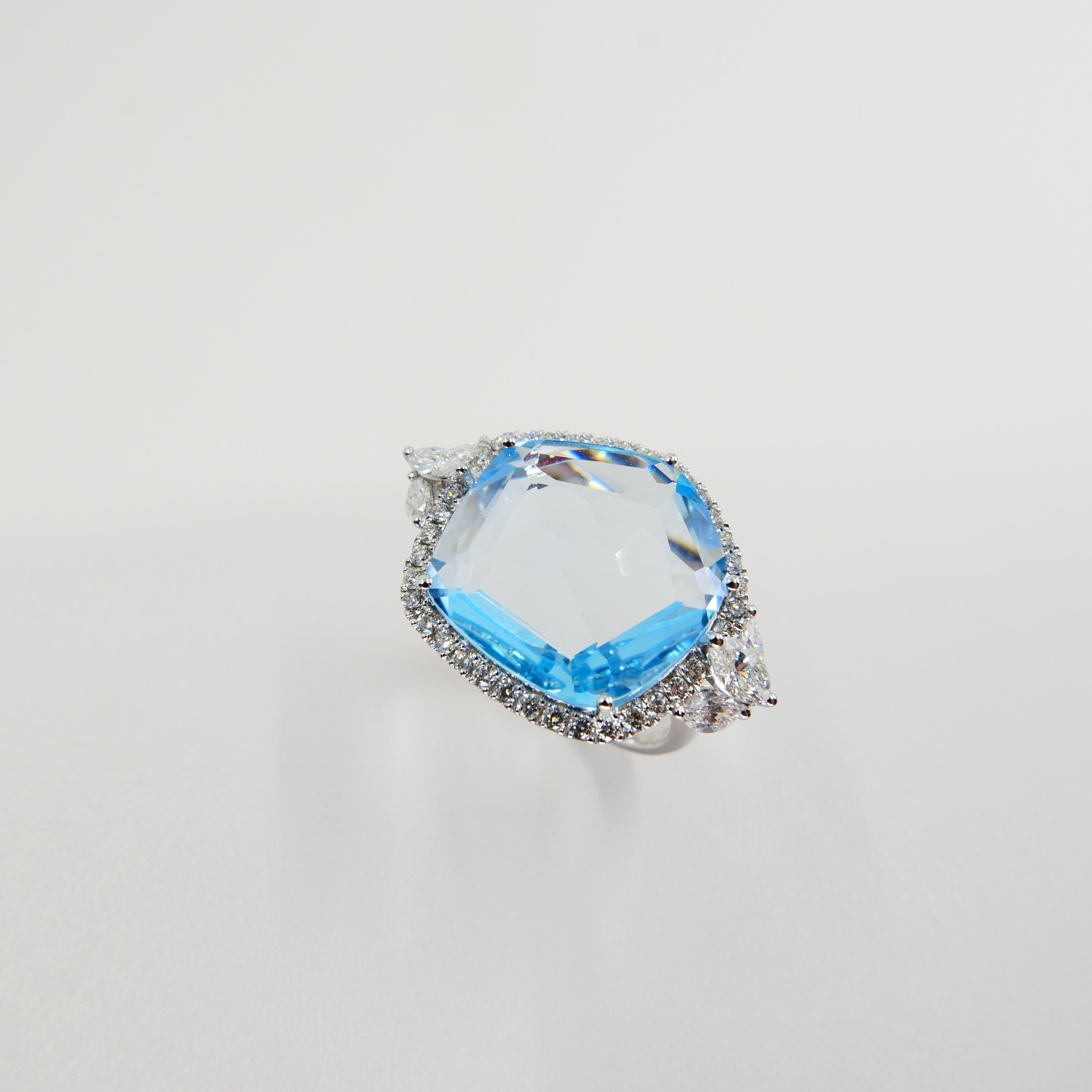 Rough Cut 18K Rough Star Cut Baby Blue Topaz Diamond Cocktail Ring, Powder Blue, Statement For Sale