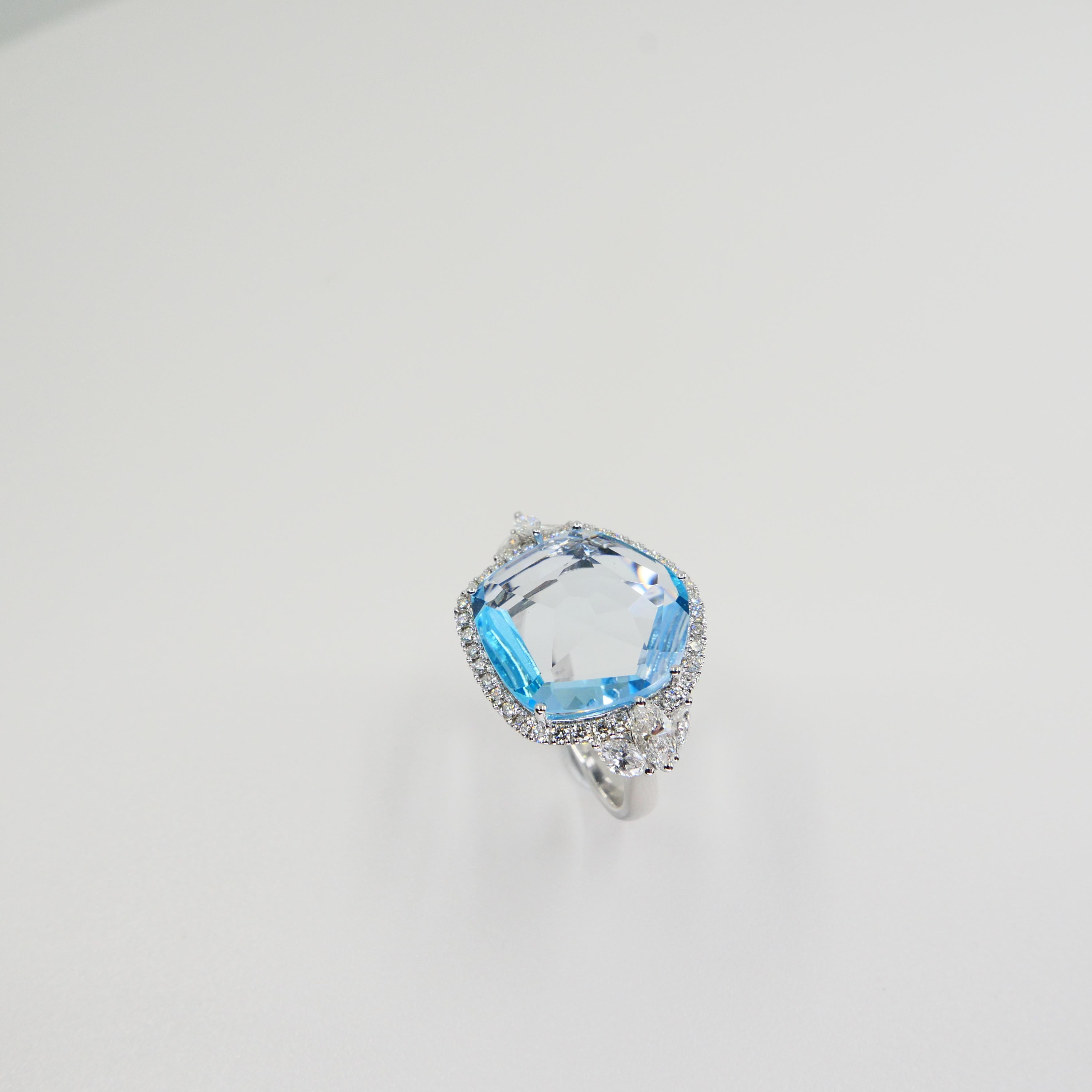 18K Rough Star Cut Baby Blue Topaz Diamond Cocktail Ring, Powder Blue, Statement In New Condition For Sale In Hong Kong, HK