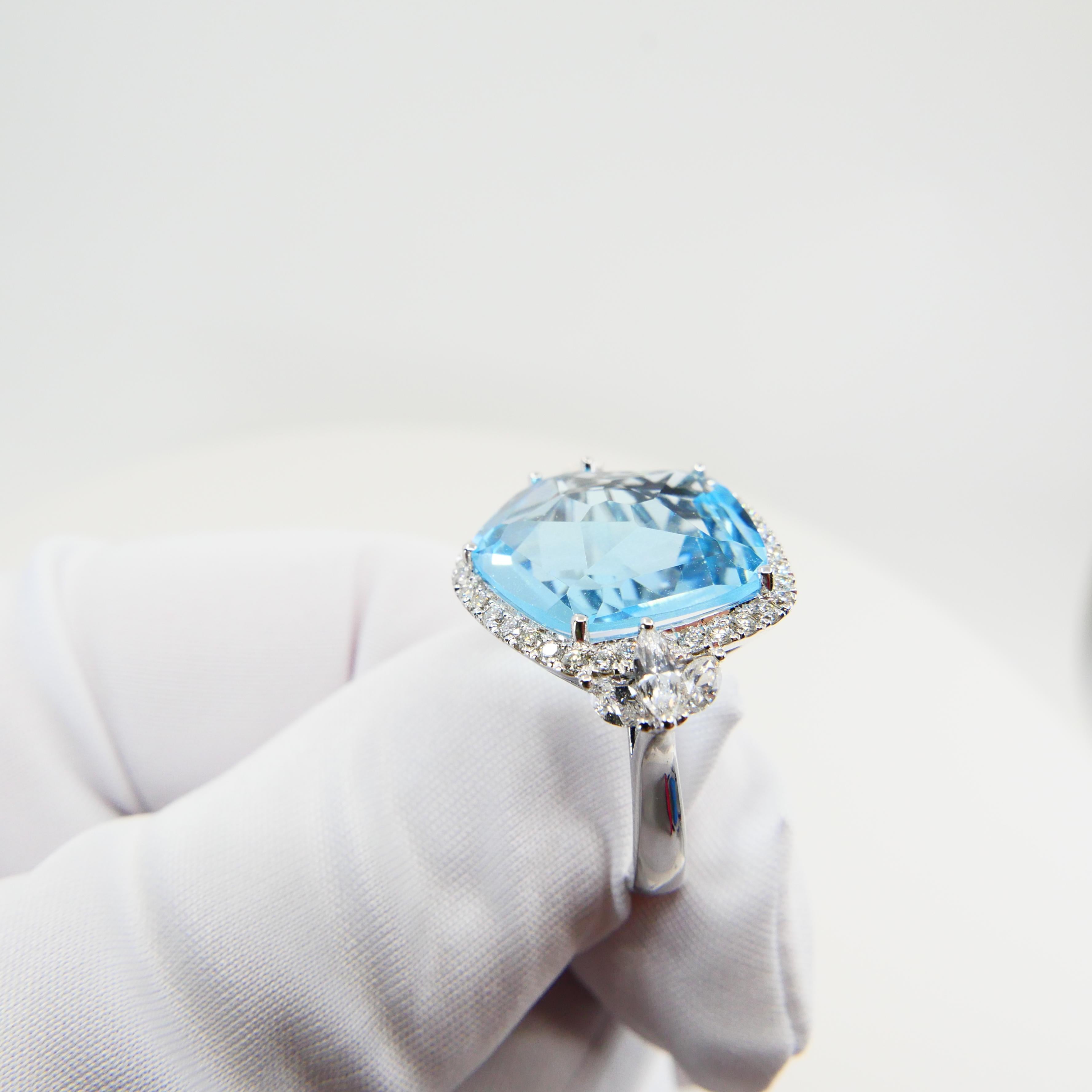 Women's 18K Rough Star Cut Baby Blue Topaz Diamond Cocktail Ring, Powder Blue, Statement For Sale