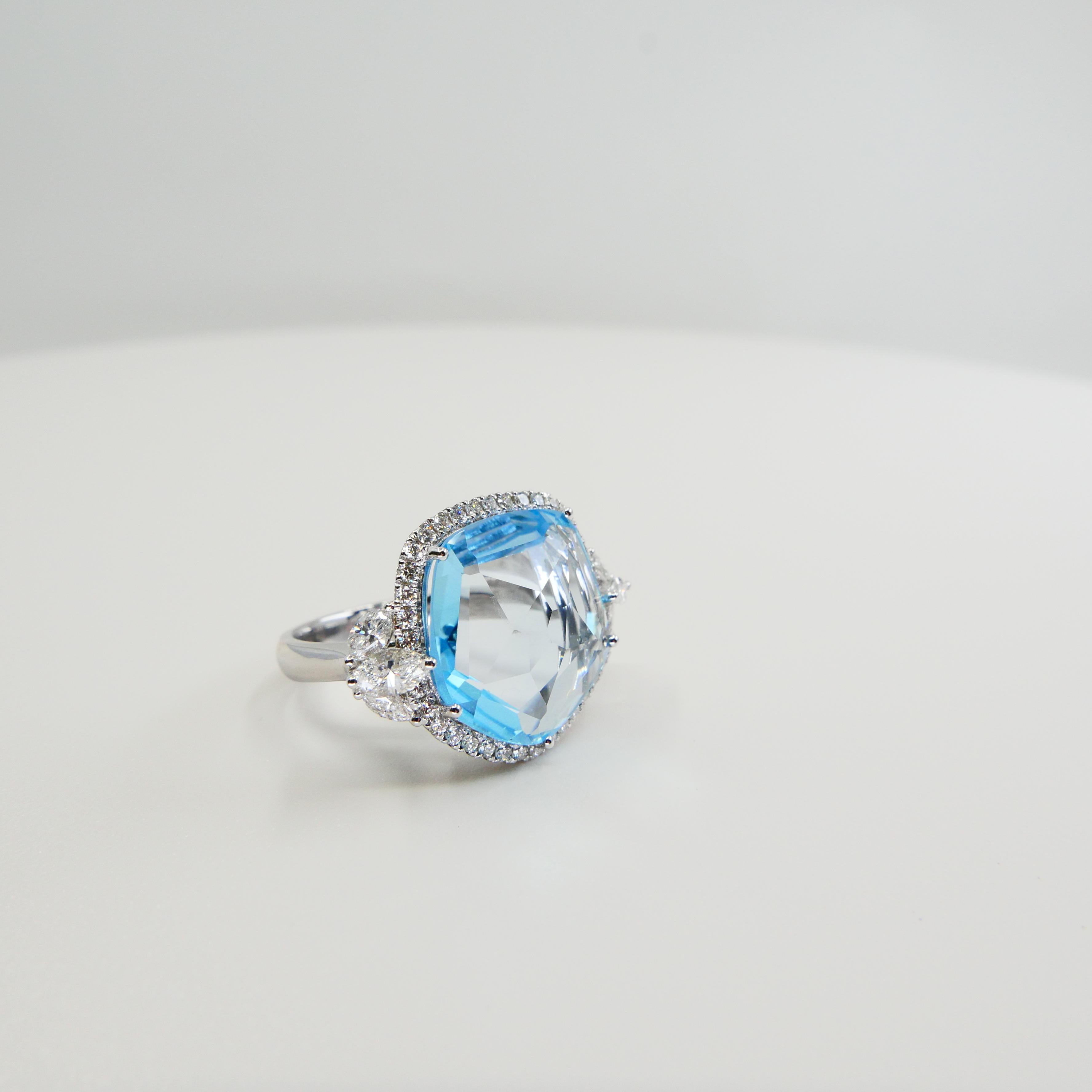 18K Rough Star Cut Baby Blue Topaz Diamond Cocktail Ring, Powder Blue, Statement For Sale 1