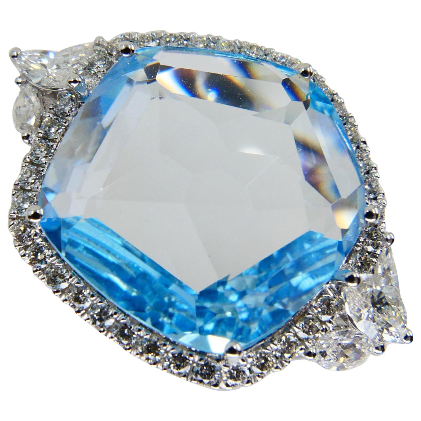 18K Rough Star Cut Baby Blue Topaz Diamond Cocktail Ring, Powder Blue, Statement
