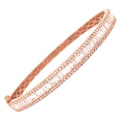 18K Round and Baguette Diamond Bangle Rose Gold