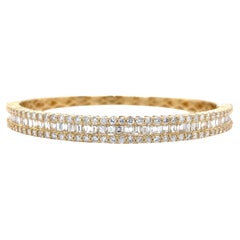 18k Round and Baguette Diamond Bangle Yellow Gold