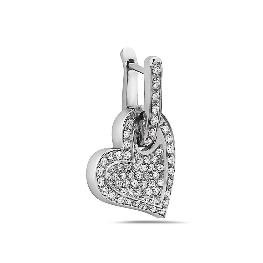 18 Karat Round Diamonds Heart Drop Earrings In New Condition In New York, NY