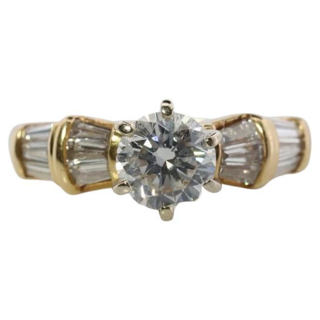 18k Round Genuine Diamond Solitaire Ring . Engagement or Anniversary. Baguette