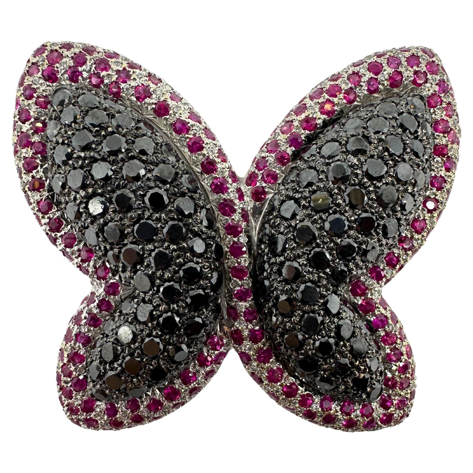 18K Ruby and Black Diamond Butterfly Brooch
