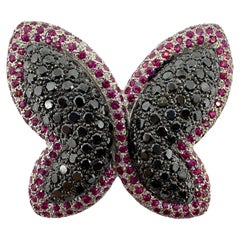 18K Ruby and Black Diamond Butterfly Brooch