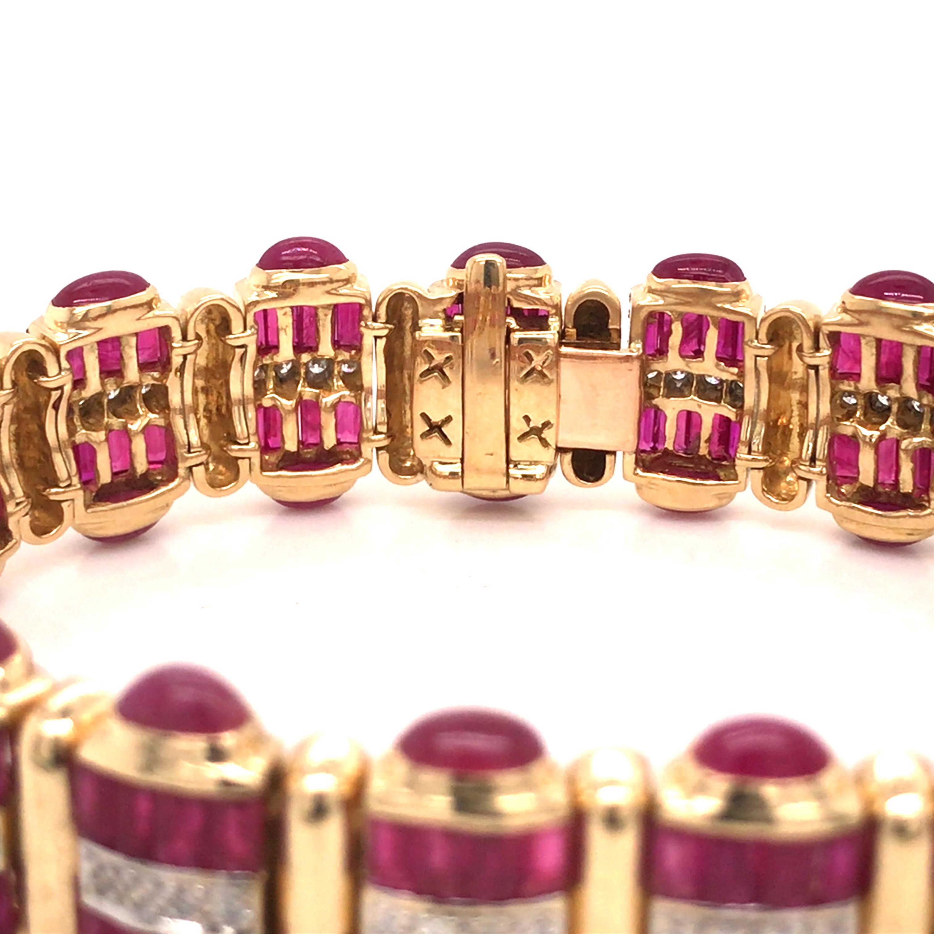 18K Ruby and Diamond Bracelet Yellow Gold In Good Condition In Boca Raton, FL