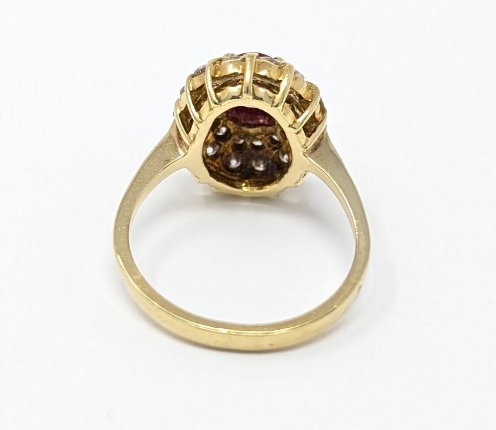 Oval Cut 18k Ruby and Diamond Ring Solid Yellow Gold Oval Starburst Cocktail US Size 6.25 For Sale