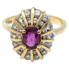 Anello in oro giallo massiccio 18k con rubino e diamanti Anello ovale Starburst Cocktail US Size 6.25