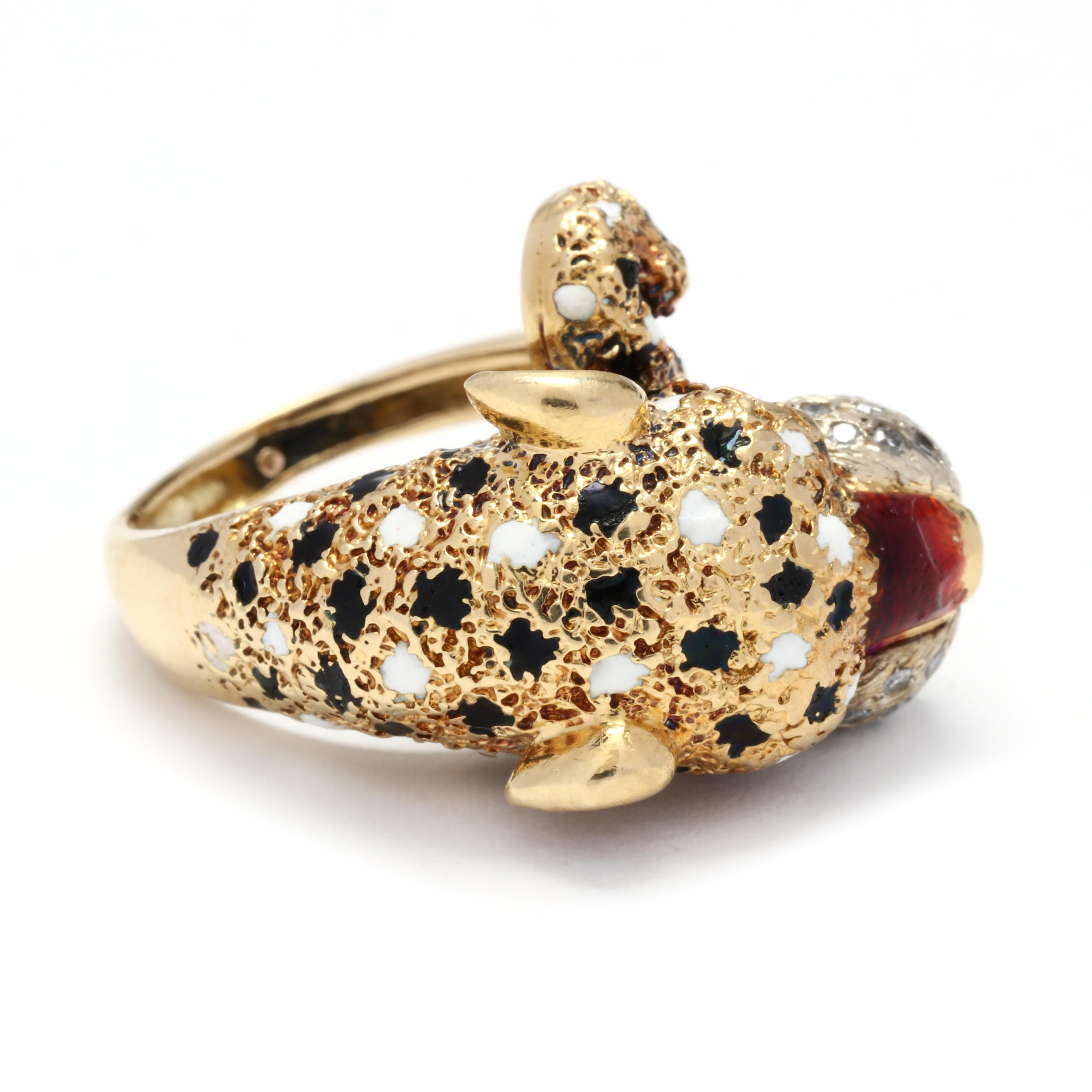 Bague guépard en rubis, diamants et émail 18K Unisexe en vente