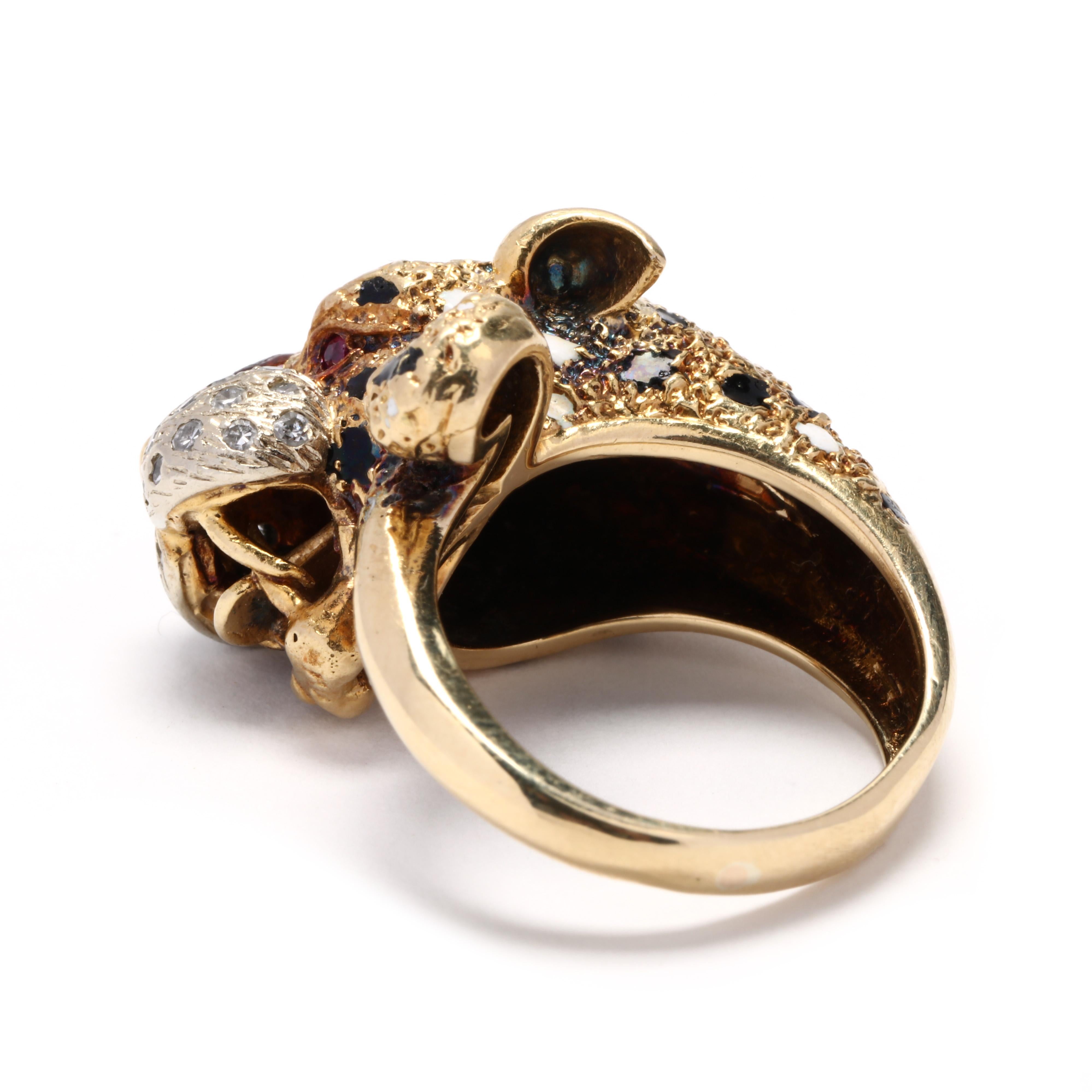 Bague guépard en rubis, diamants et émail 18K en vente 1
