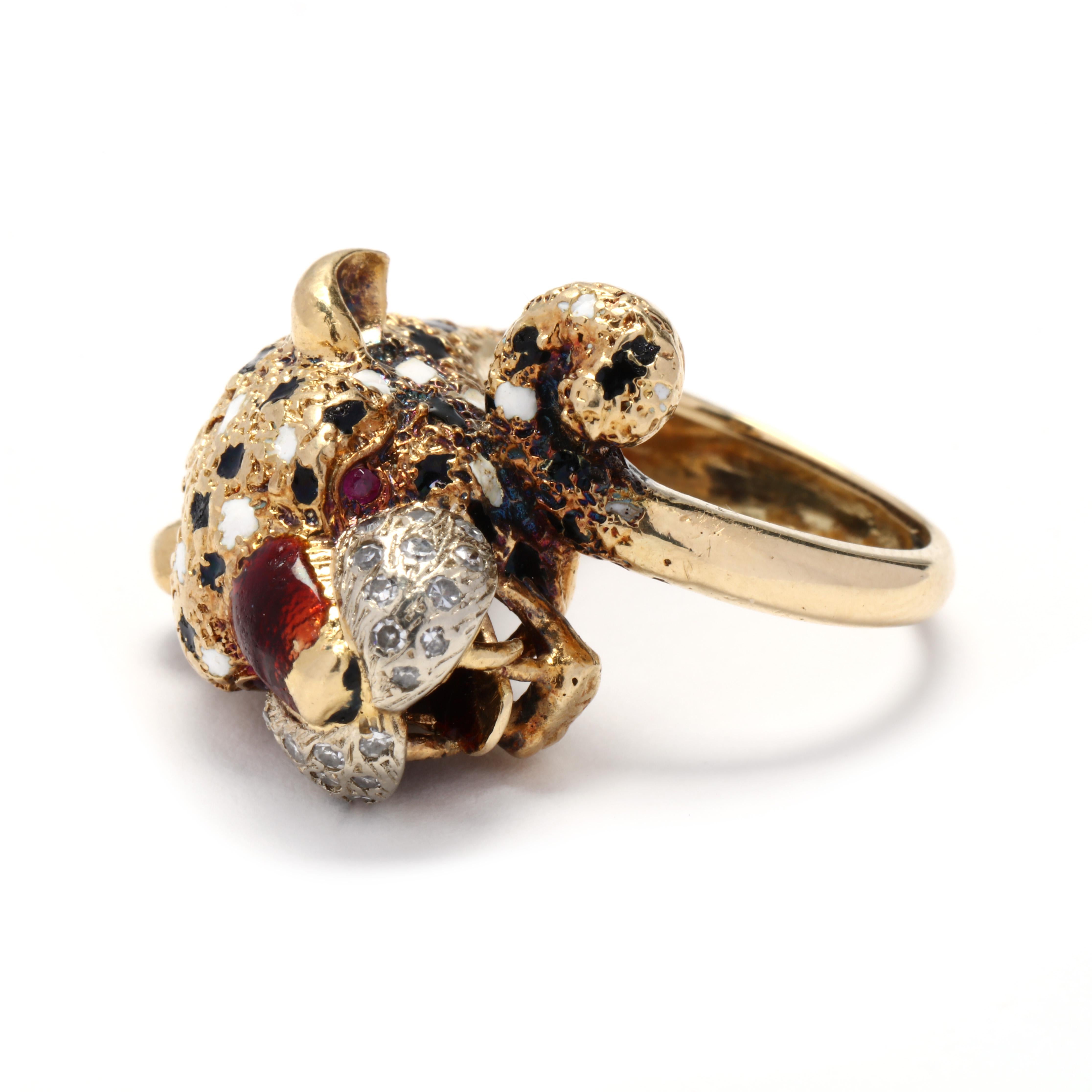 Bague guépard en rubis, diamants et émail 18K en vente 2