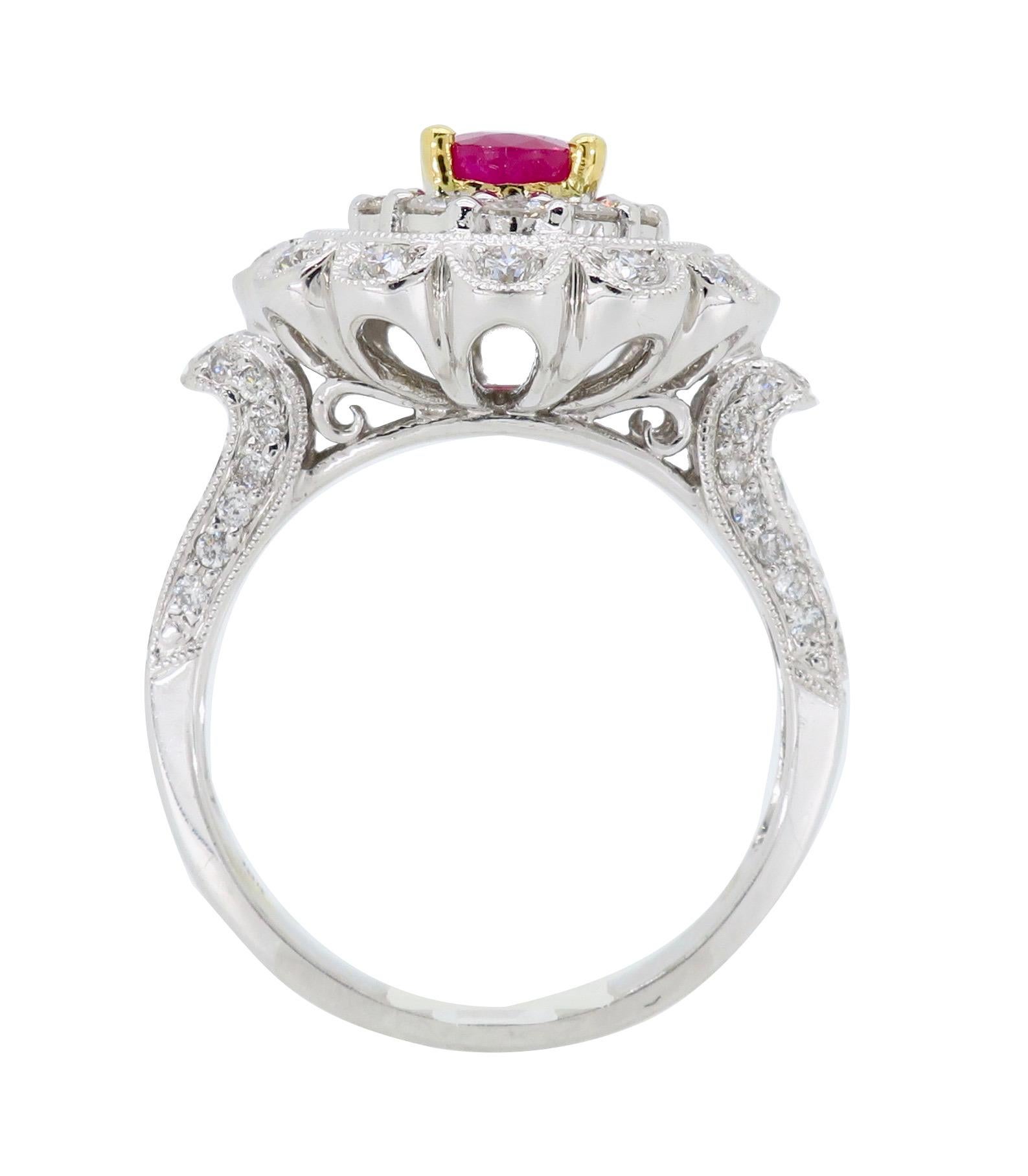 18 Karat Ruby and Diamond Double Halo Cocktail Ring 7