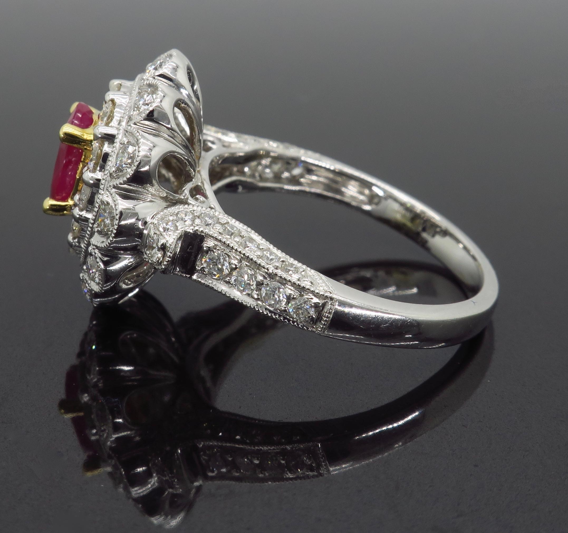 18 Karat Ruby and Diamond Double Halo Cocktail Ring 1