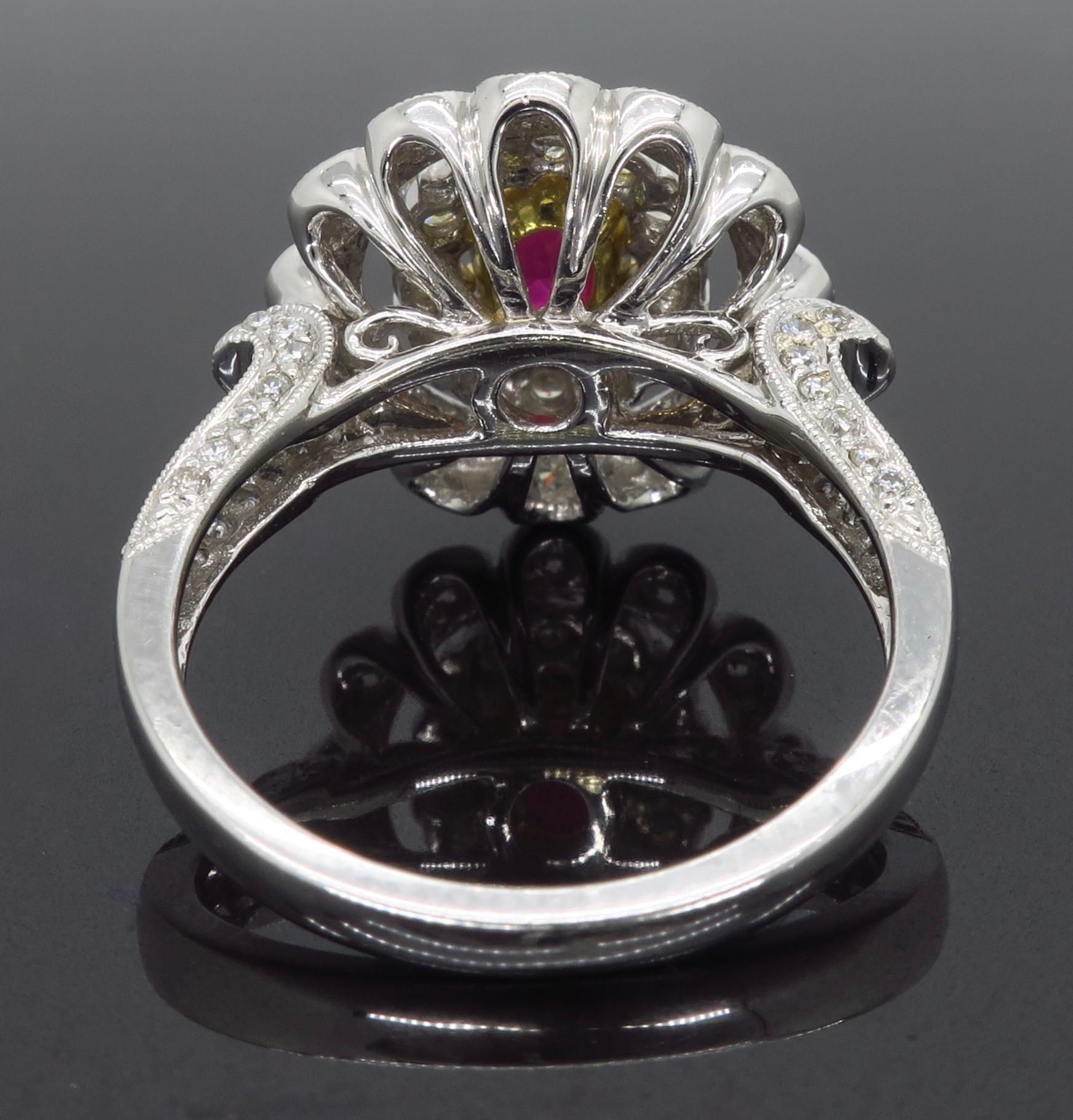 18 Karat Ruby and Diamond Double Halo Cocktail Ring 2