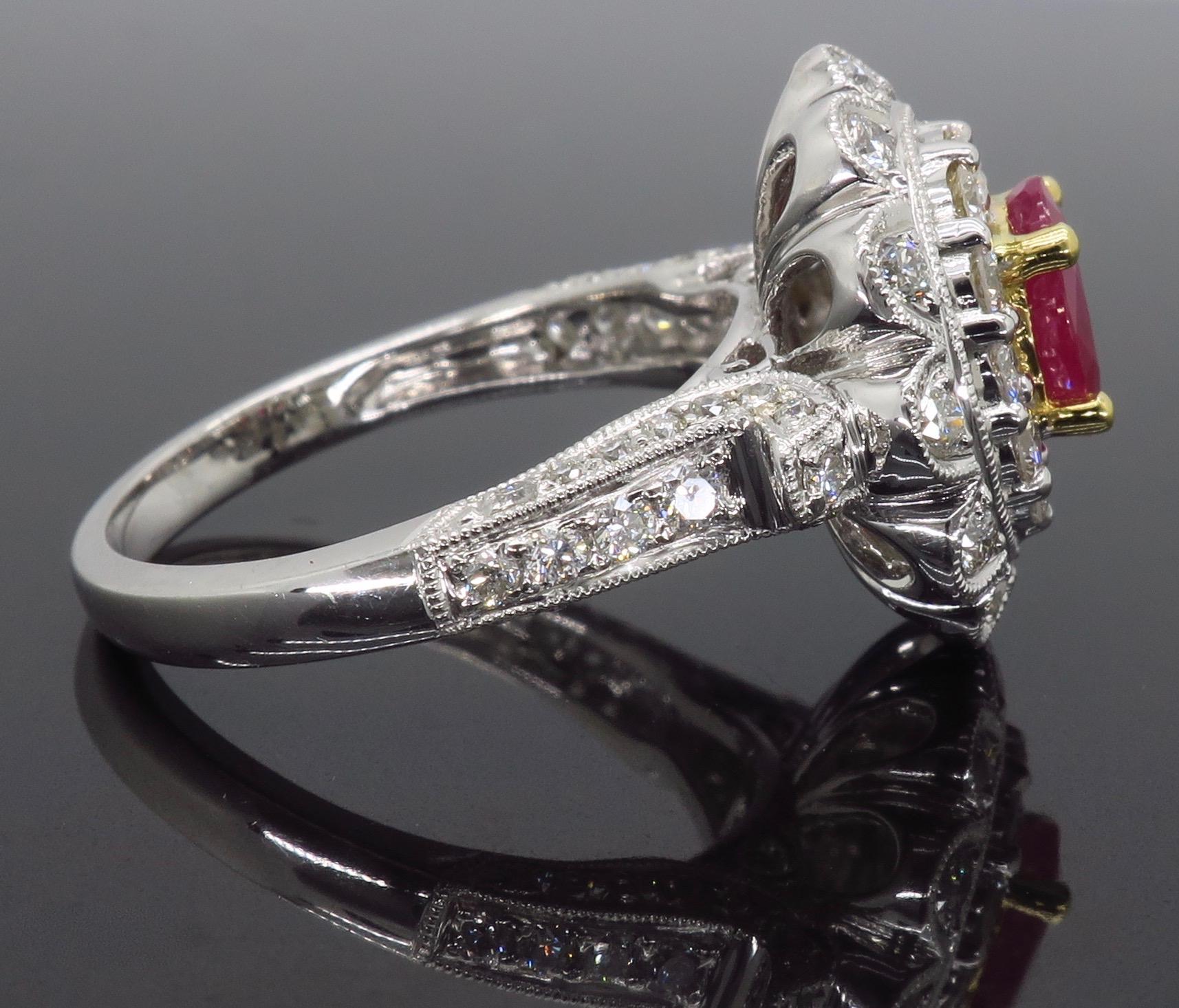 18 Karat Ruby and Diamond Double Halo Cocktail Ring 3