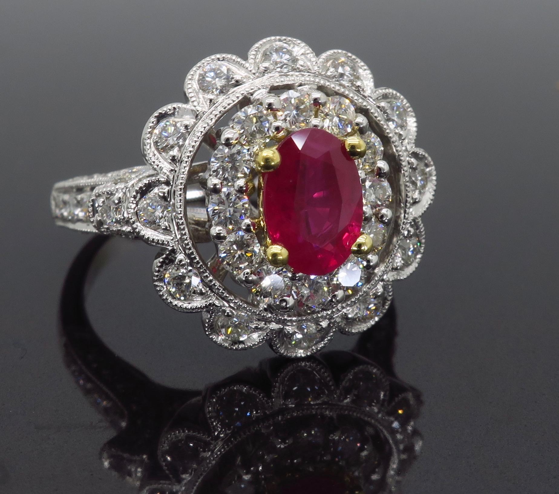 18 Karat Ruby and Diamond Double Halo Cocktail Ring 4