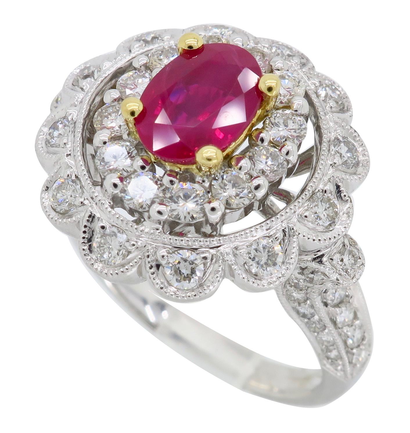 18 Karat Ruby and Diamond Double Halo Cocktail Ring 5