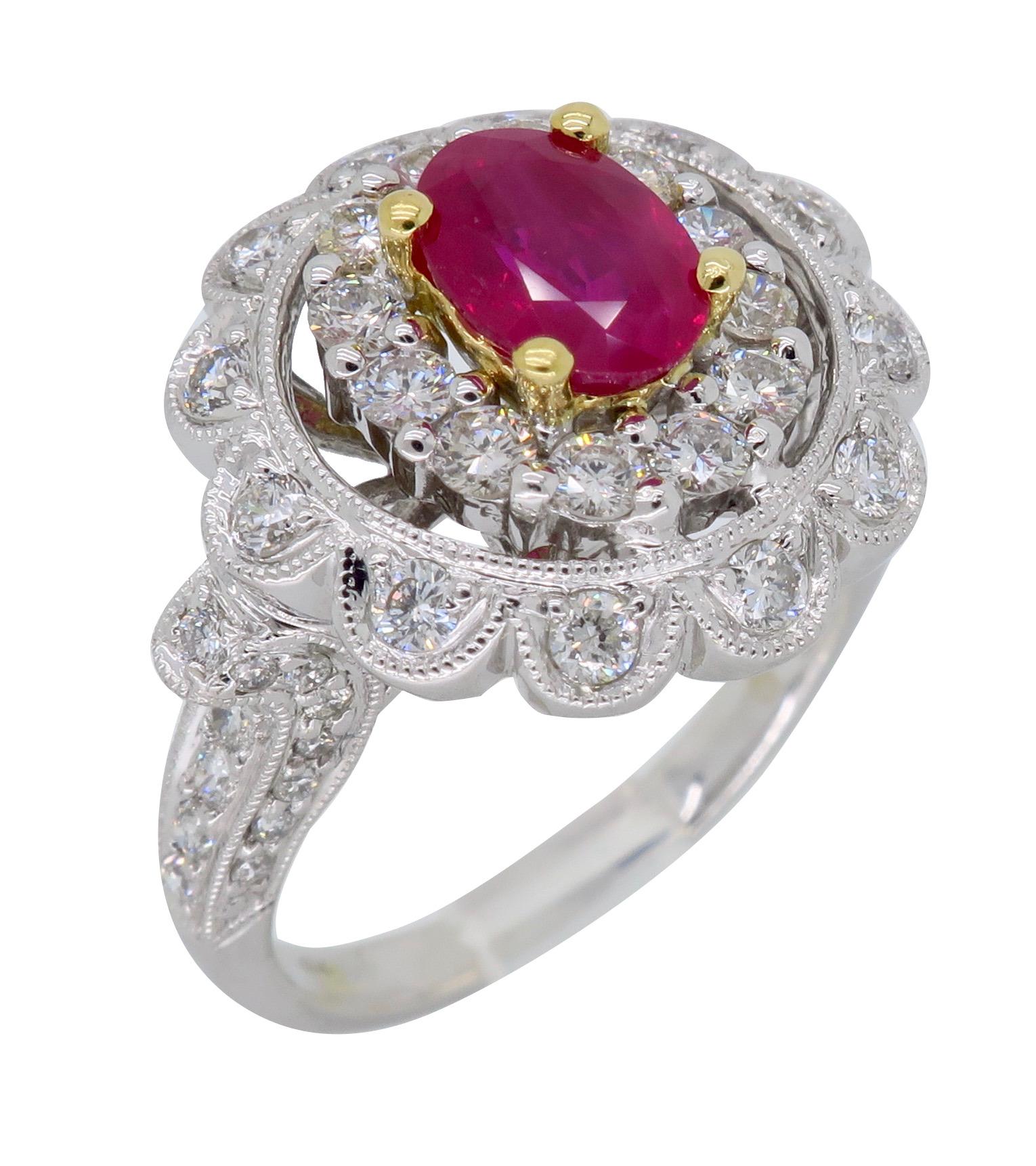 18 Karat Ruby and Diamond Double Halo Cocktail Ring 6