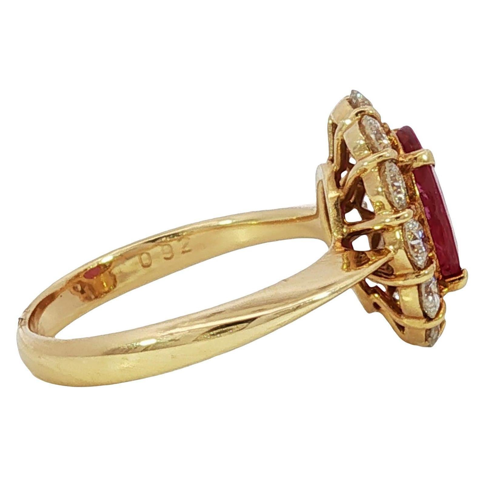 18K Bague Halo Rubis Diamant Or Jaune Taille 6 ~2.59ctw en vente 4