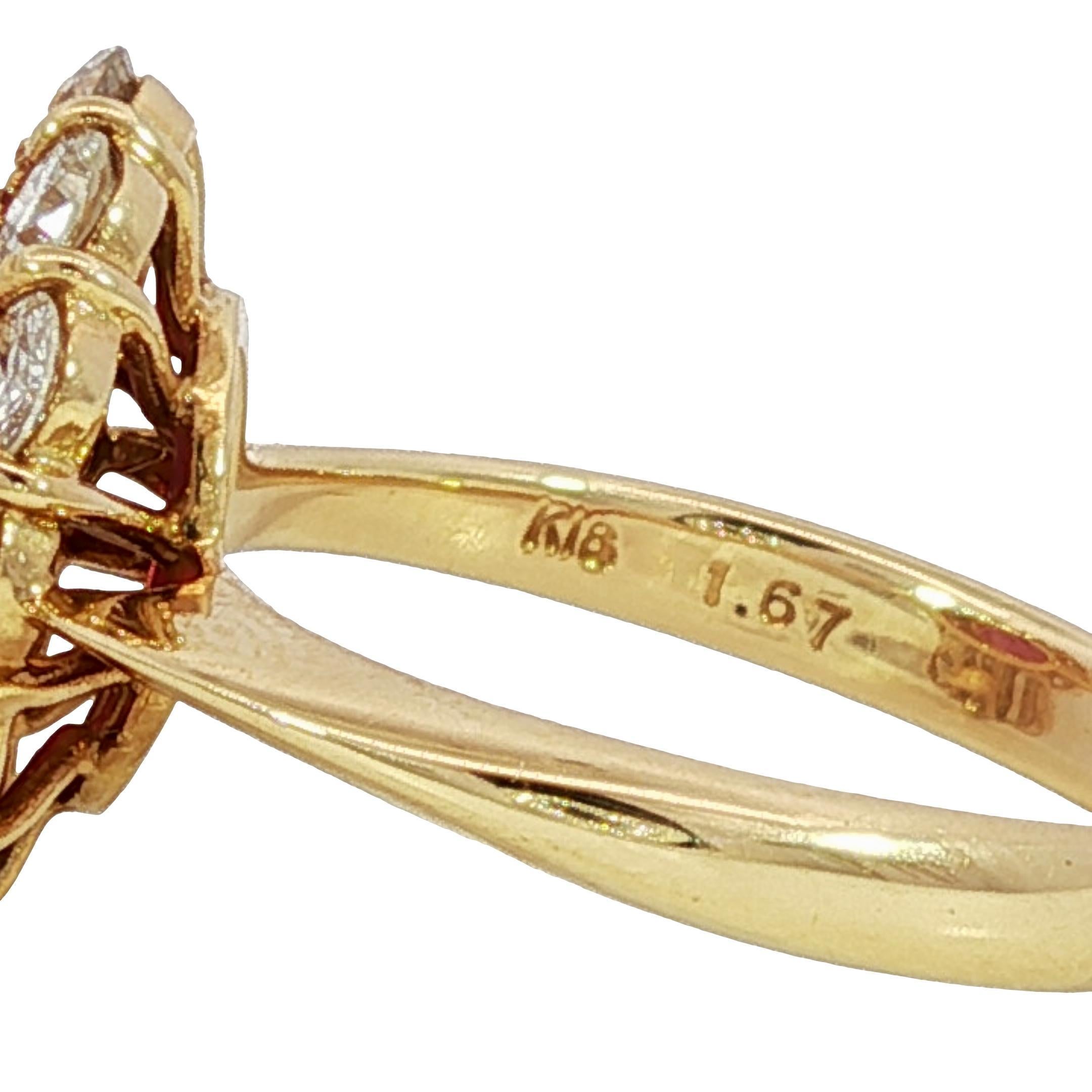 18K Bague Halo Rubis Diamant Or Jaune Taille 6 ~2.59ctw en vente 8
