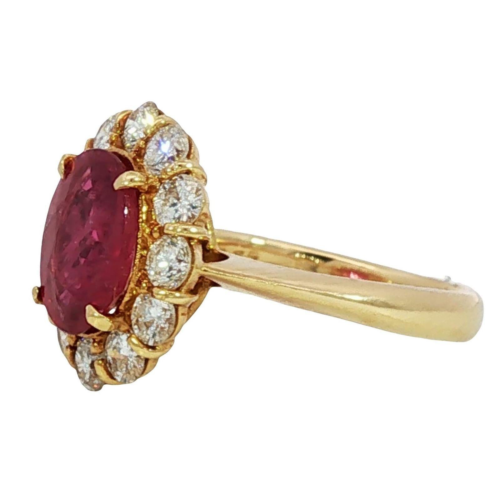 18K Bague Halo Rubis Diamant Or Jaune Taille 6 ~2.59ctw Excellent état - En vente à Fairfield, CT