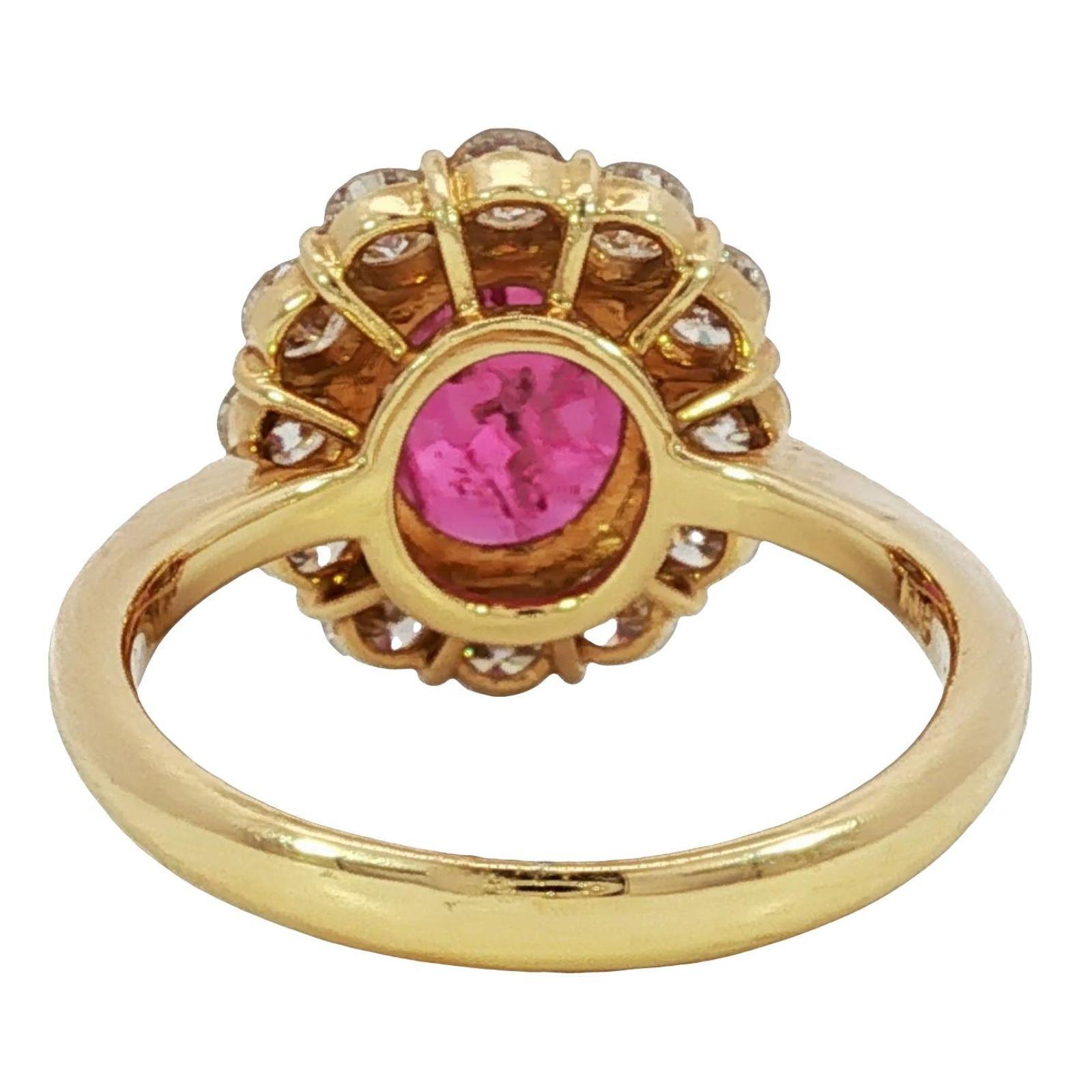 18K Bague Halo Rubis Diamant Or Jaune Taille 6 ~2.59ctw en vente 2