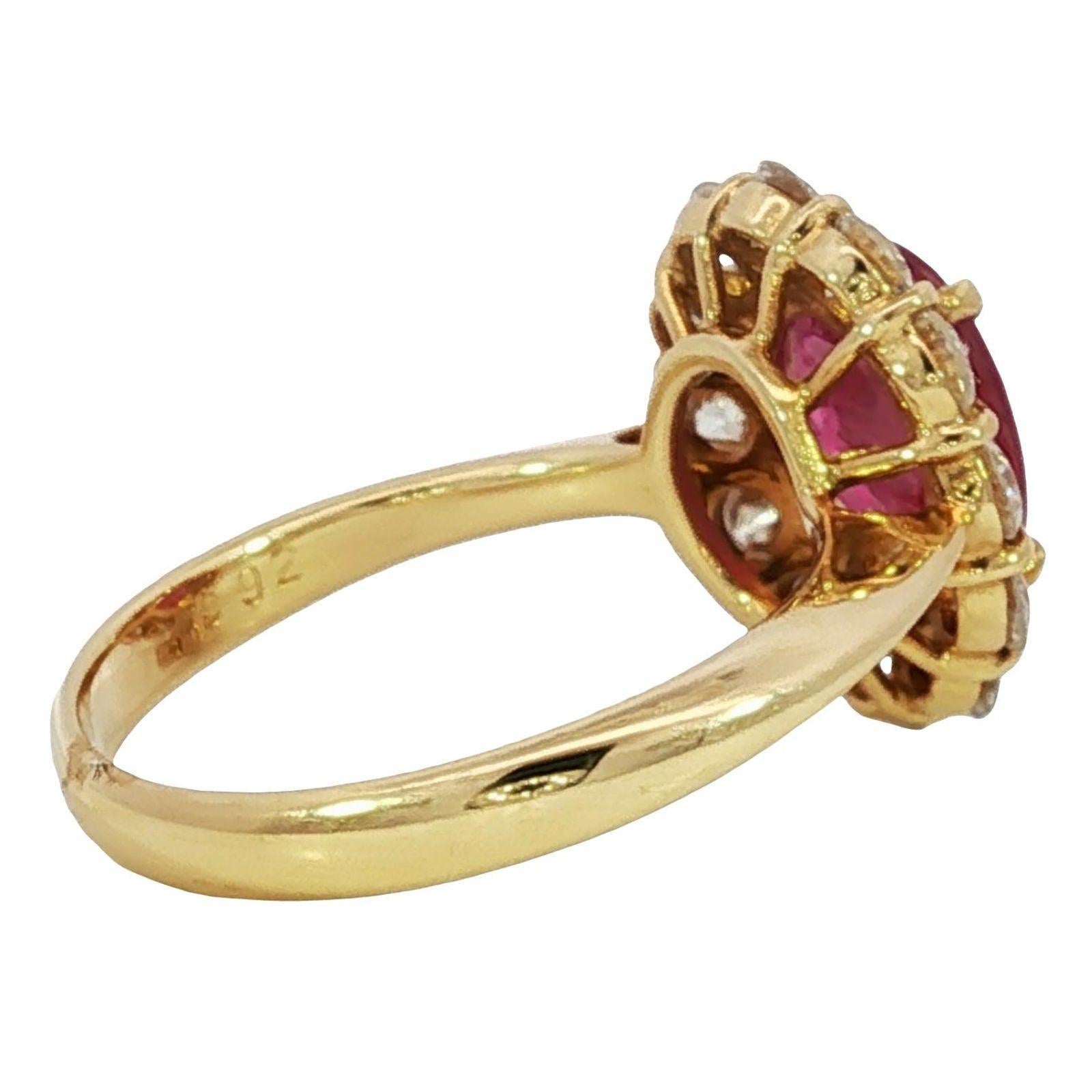 18K Bague Halo Rubis Diamant Or Jaune Taille 6 ~2.59ctw en vente 3