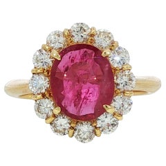18K Rubin Diamant Halo Ring Estate Gelbgold Größe 6 ~2.59ctw