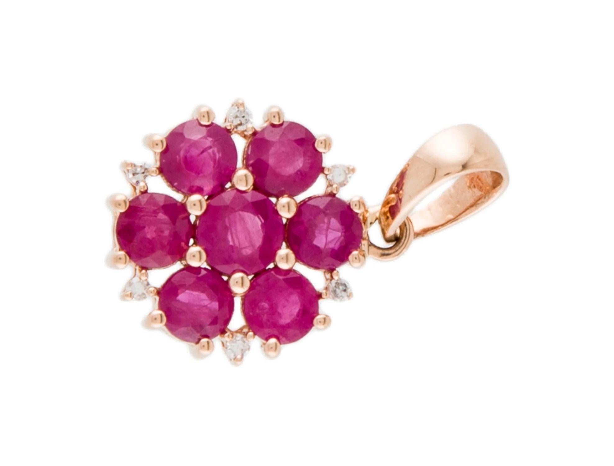 Artist 18K Ruby & Diamond Pendant  Round Brilliant Ruby  Red Gemstone Necklace